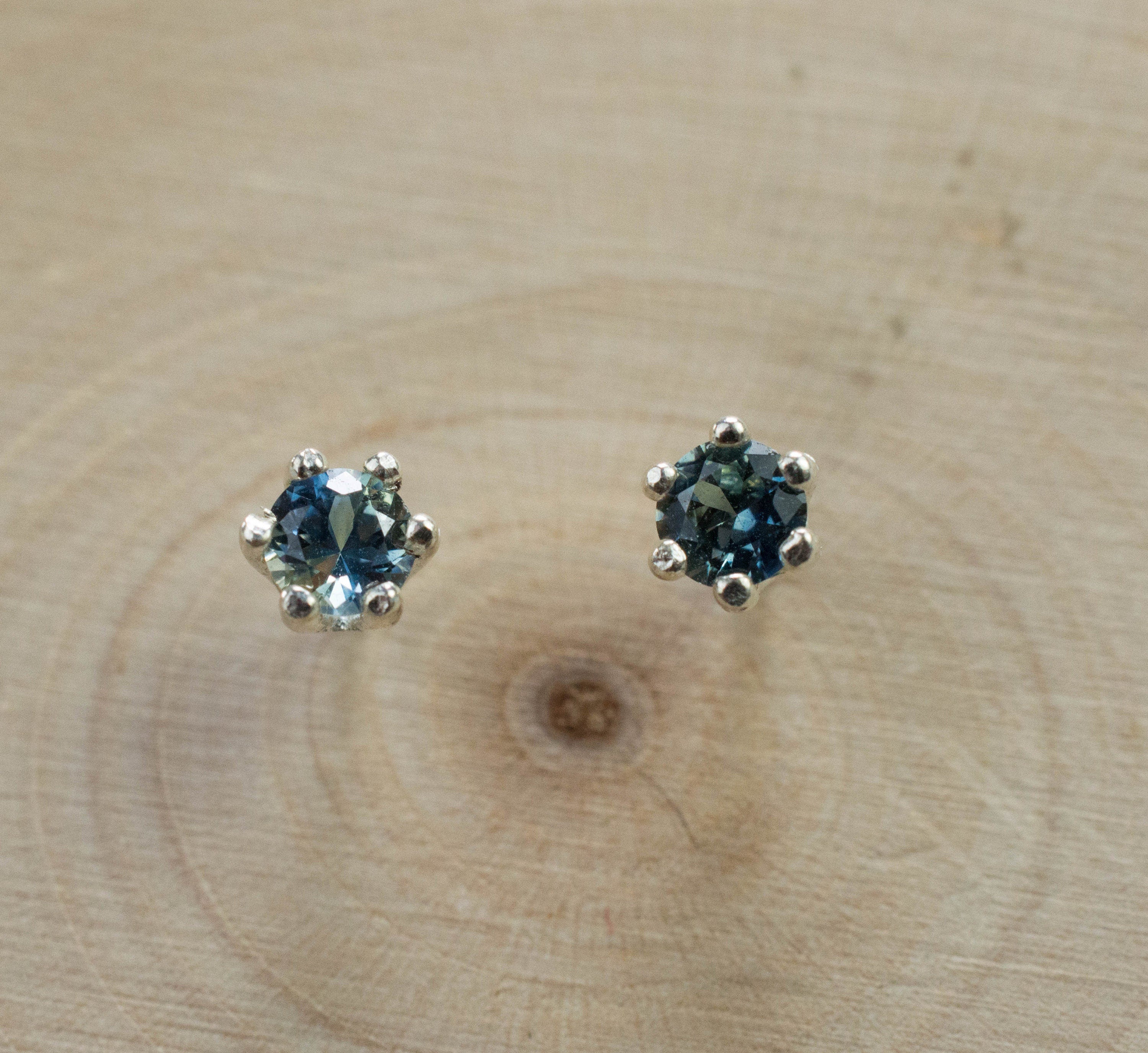 Blue Sapphire Earrings, Genuine Untreated Tanzania Sapphire; 0.395cts - Mark Oliver Gems