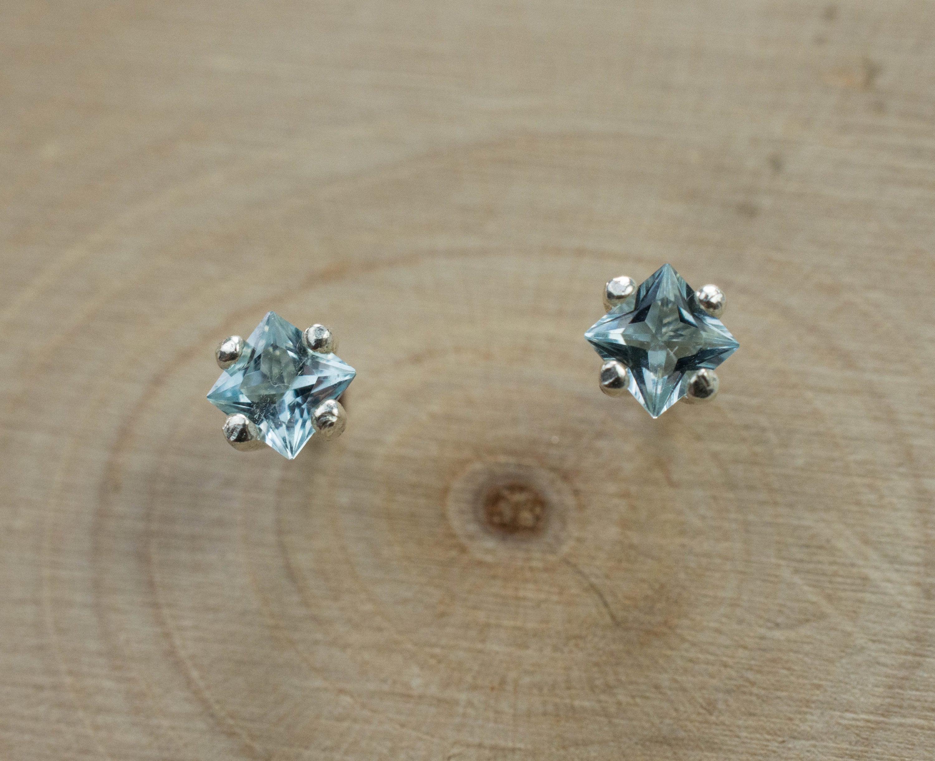 Aquamarine Earrings; Natural Untreated Brazilian Aquamarine; 0.250cts - Mark Oliver Gems