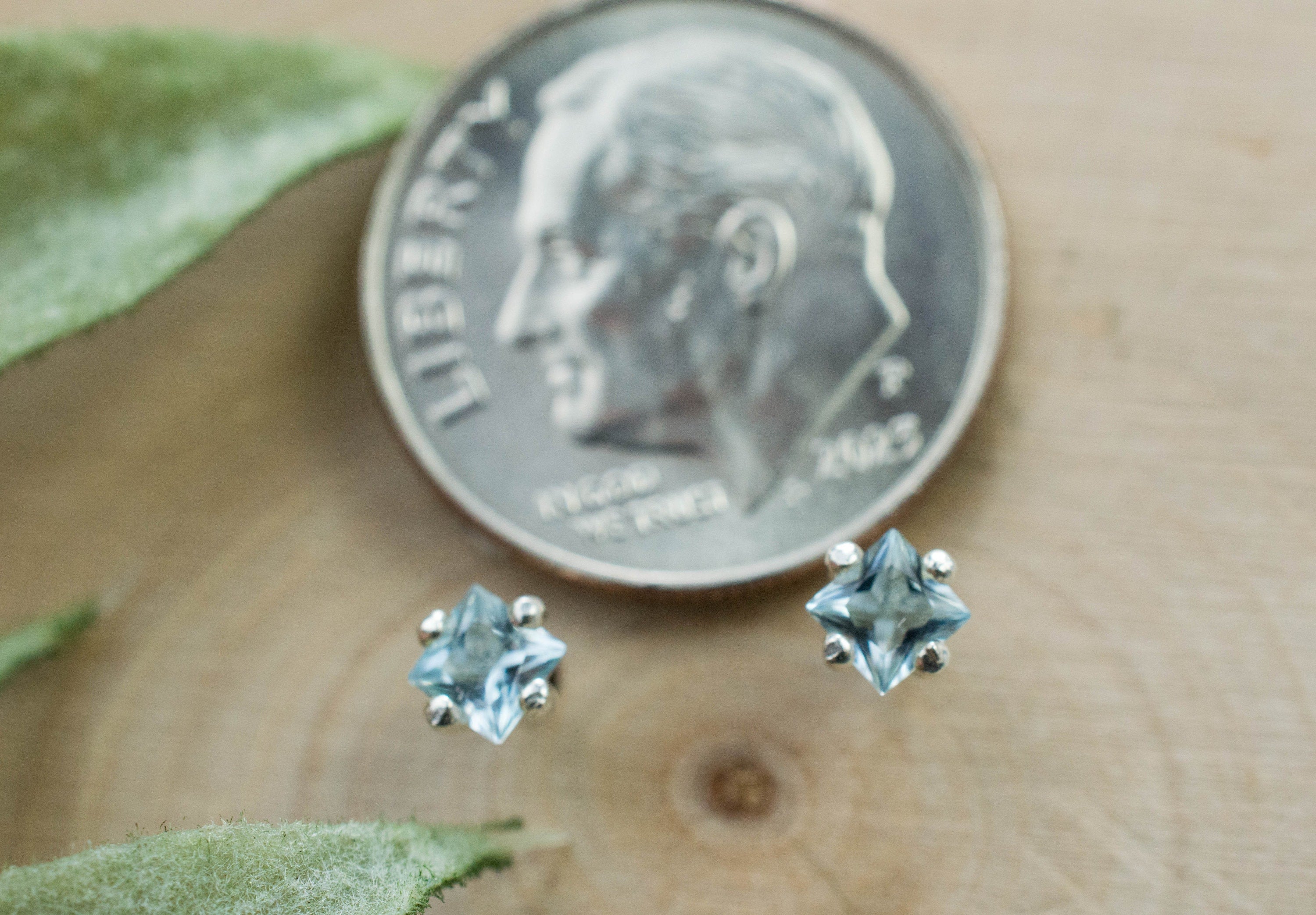 Aquamarine Earrings; Natural Untreated Brazilian Aquamarine; 0.250cts - Mark Oliver Gems