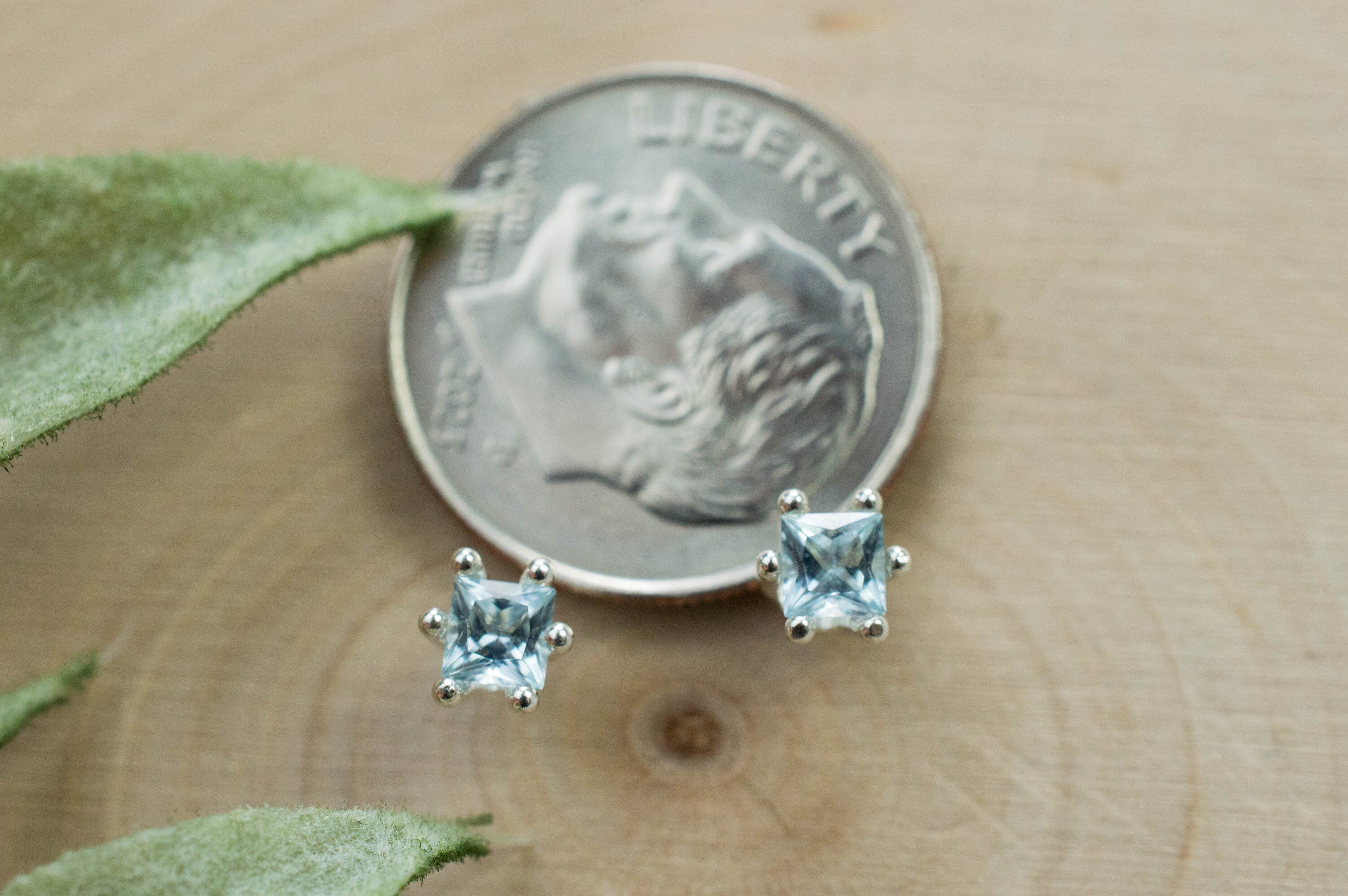 Aquamarine Earrings; Natural Untreated Brazilian Aquamarine; 0.265cts - Mark Oliver Gems