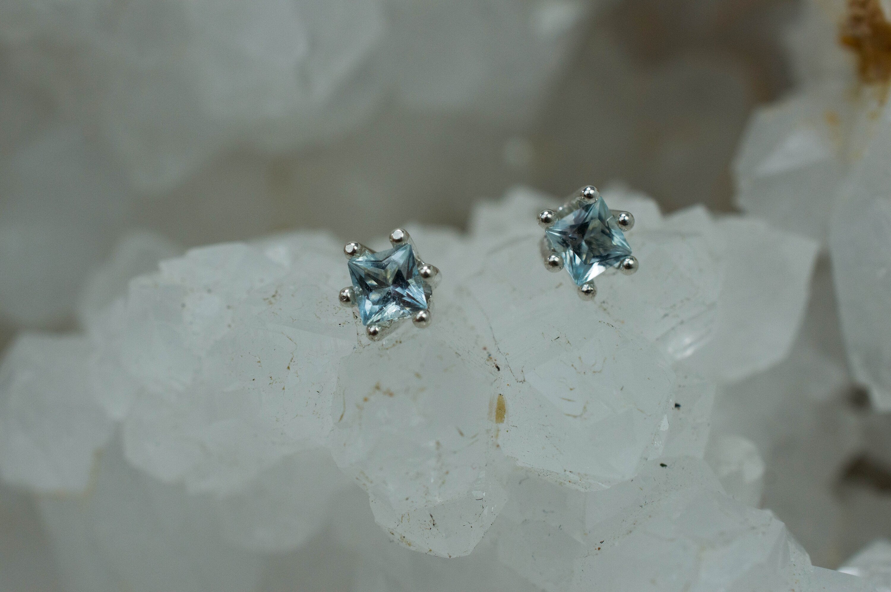 Aquamarine Earrings; Natural Untreated Brazilian Aquamarine; 0.265cts - Mark Oliver Gems