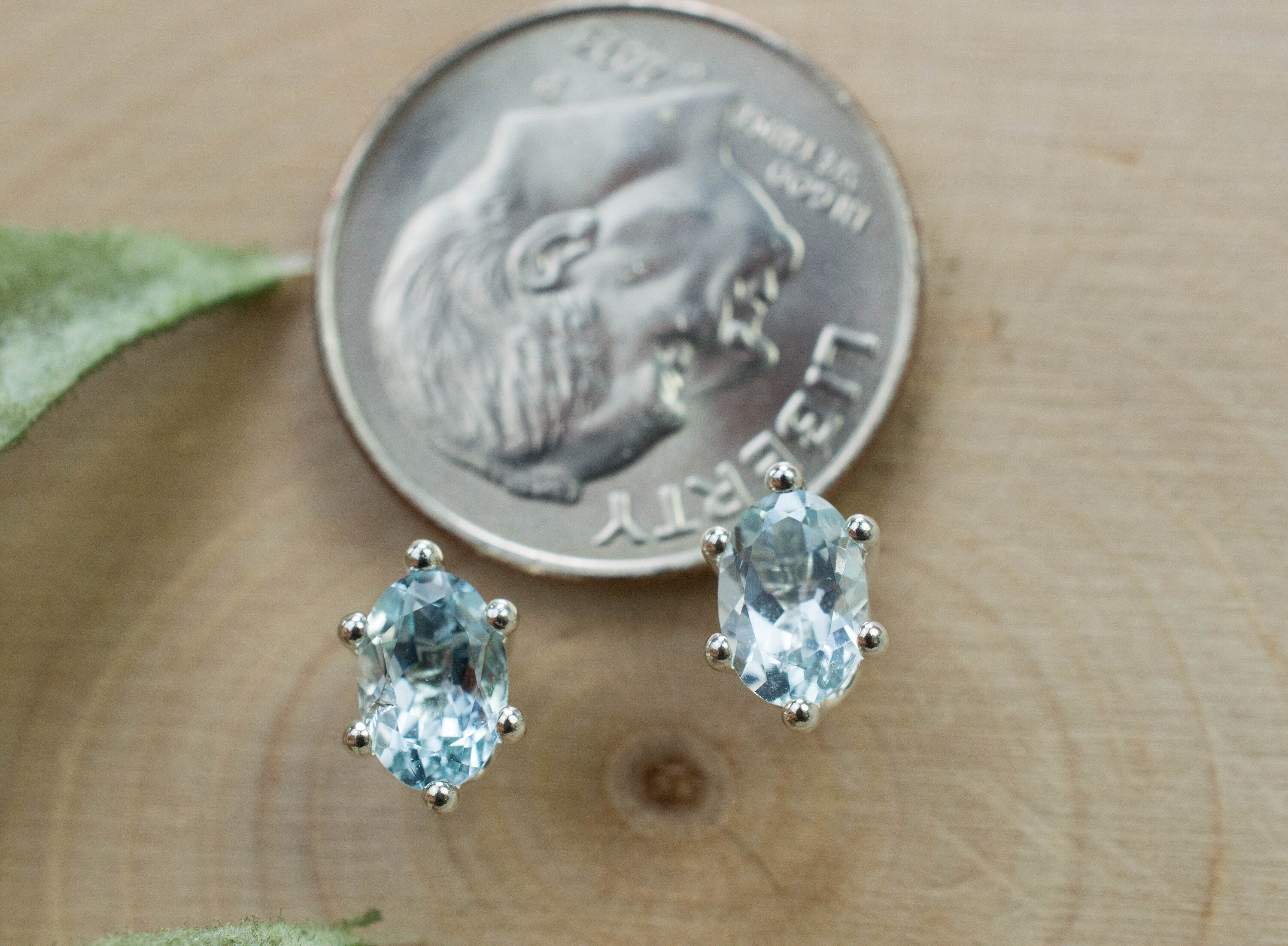 Aquamarine Earrings; Natural Untreated Brazilian Aquamarine; 0.905cts - Mark Oliver Gems