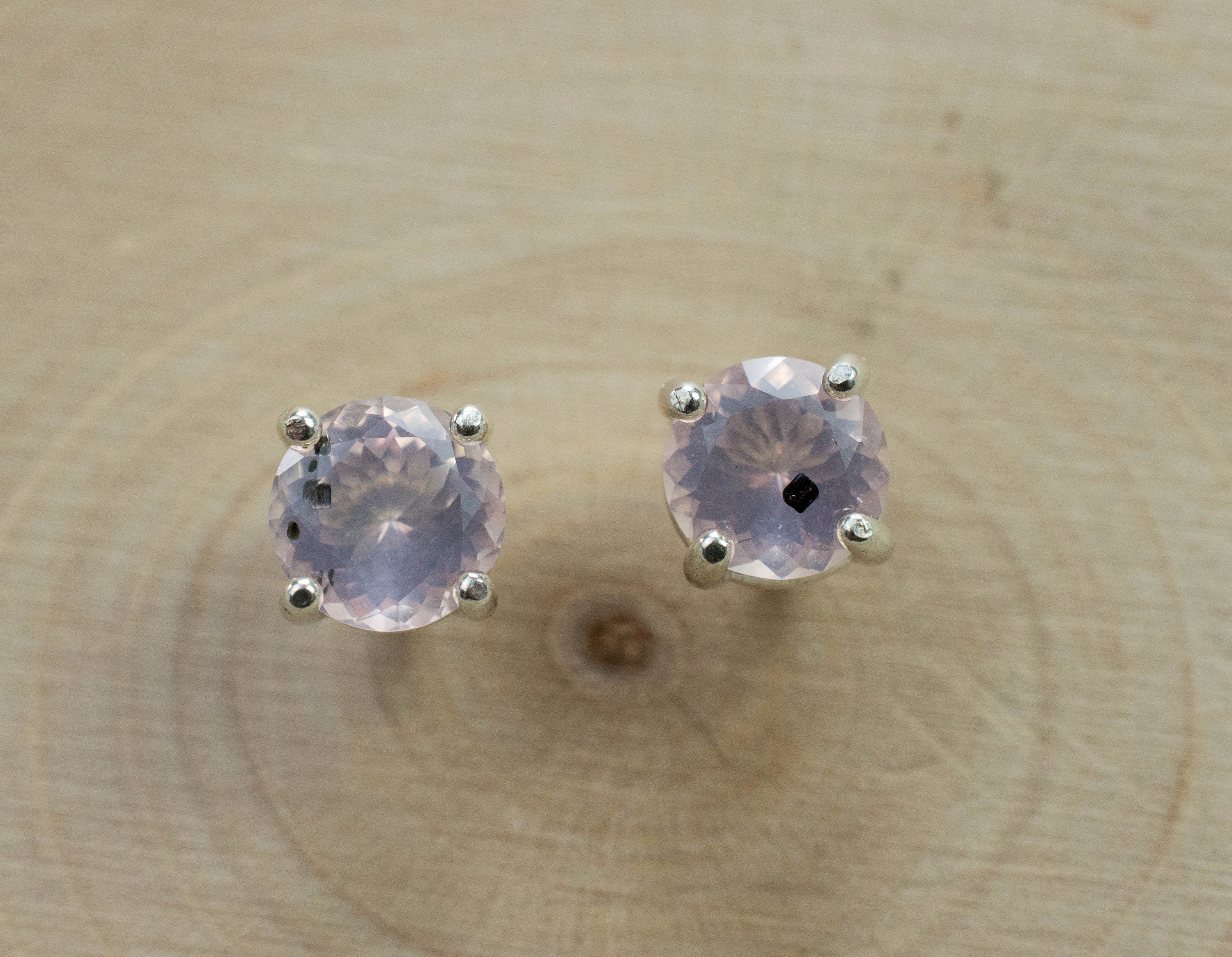 Rose Quartz Earrings; Natural Untreated Tanzania Diopside Included Rose Quartz; 1.275cts - Mark Oliver Gems