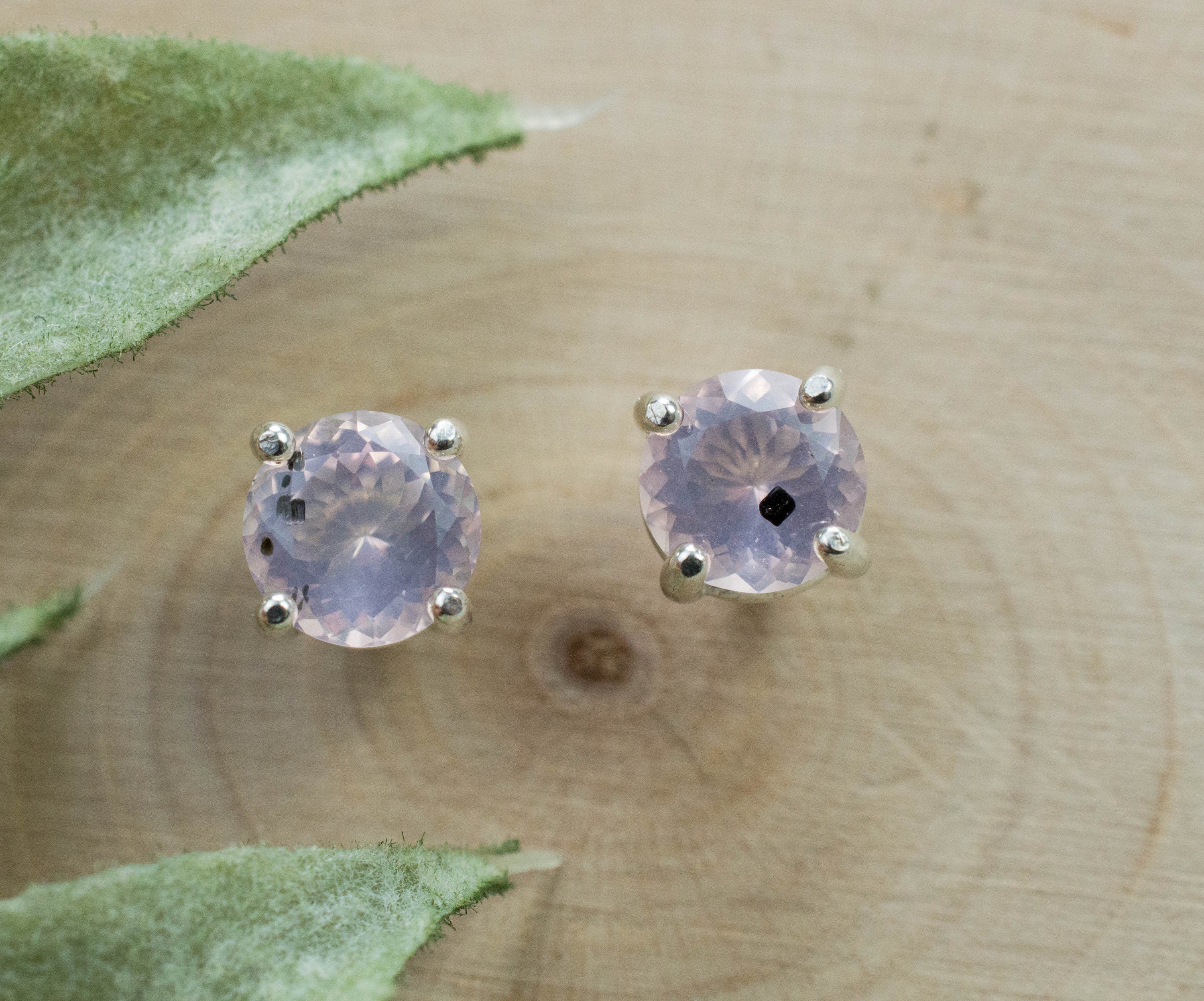 Rose Quartz Earrings; Natural Untreated Tanzania Diopside Included Rose Quartz; 1.275cts - Mark Oliver Gems
