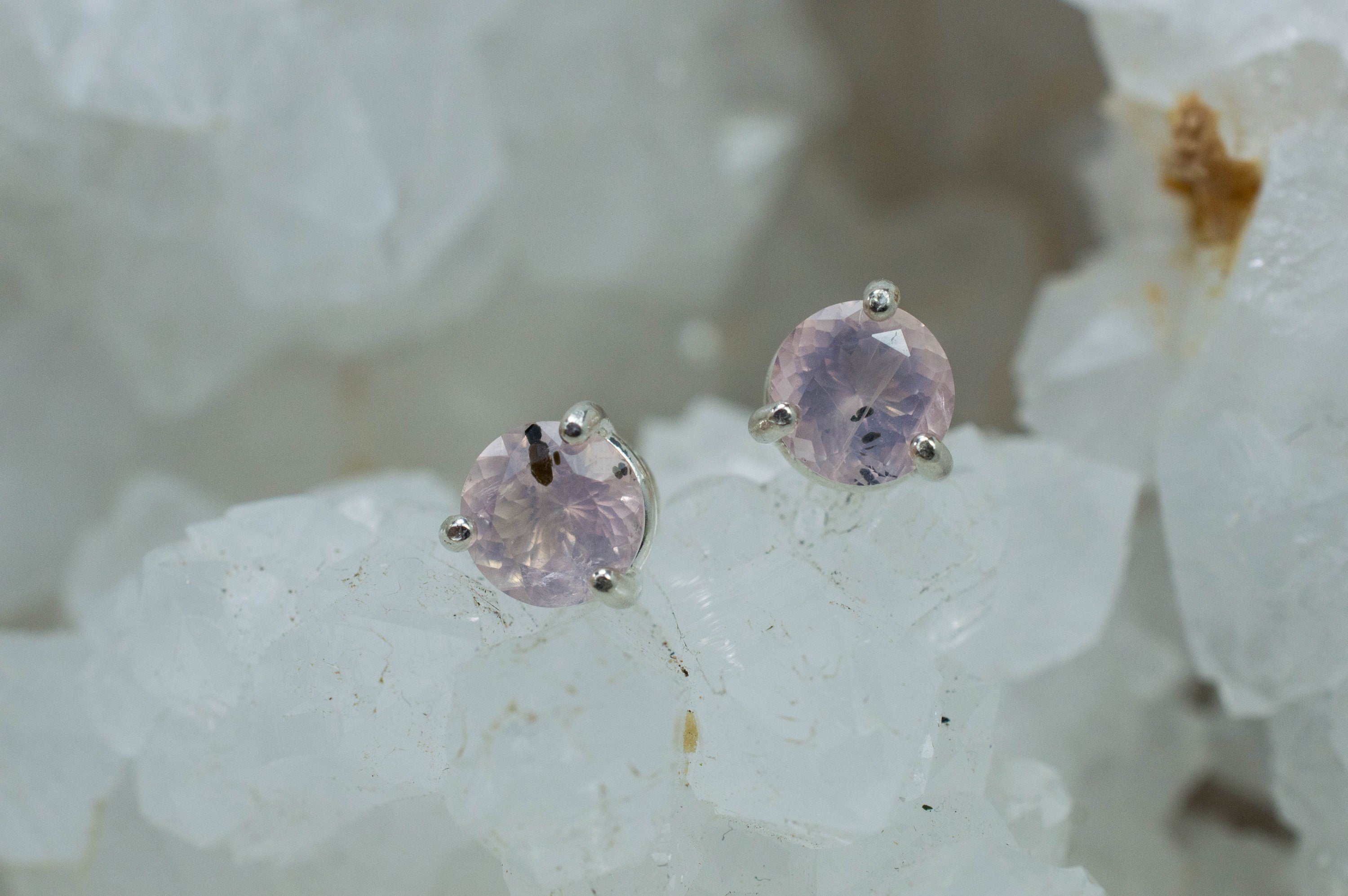 Rose Quartz Earrings; Natural Untreated Tanzania Diopside Included Rose Quartz; 1.305cts - Mark Oliver Gems