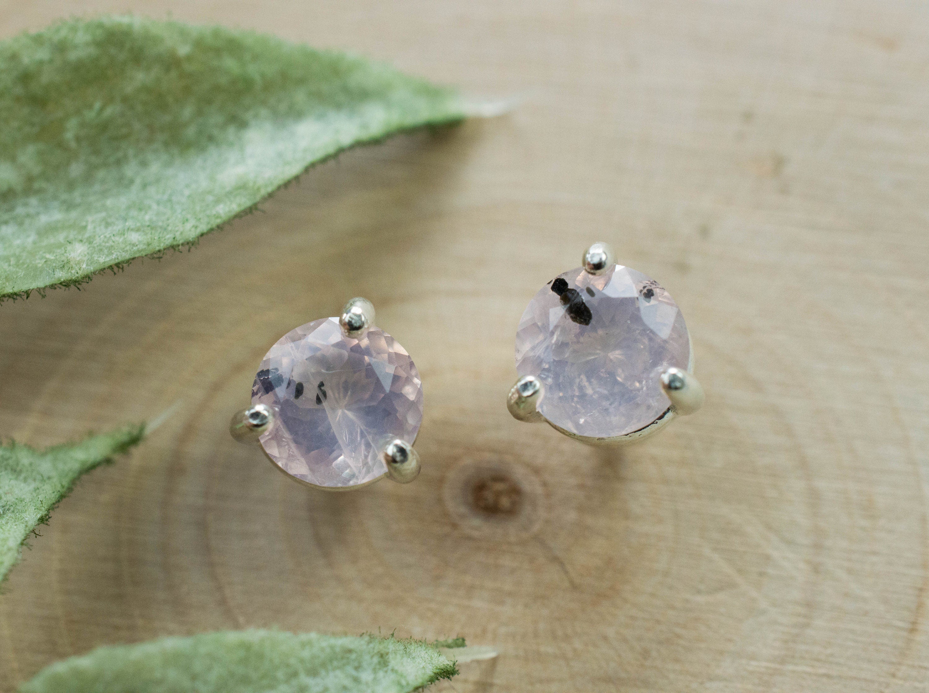 Rose Quartz Earrings; Natural Untreated Tanzania Diopside Included Rose Quartz; 1.305cts - Mark Oliver Gems