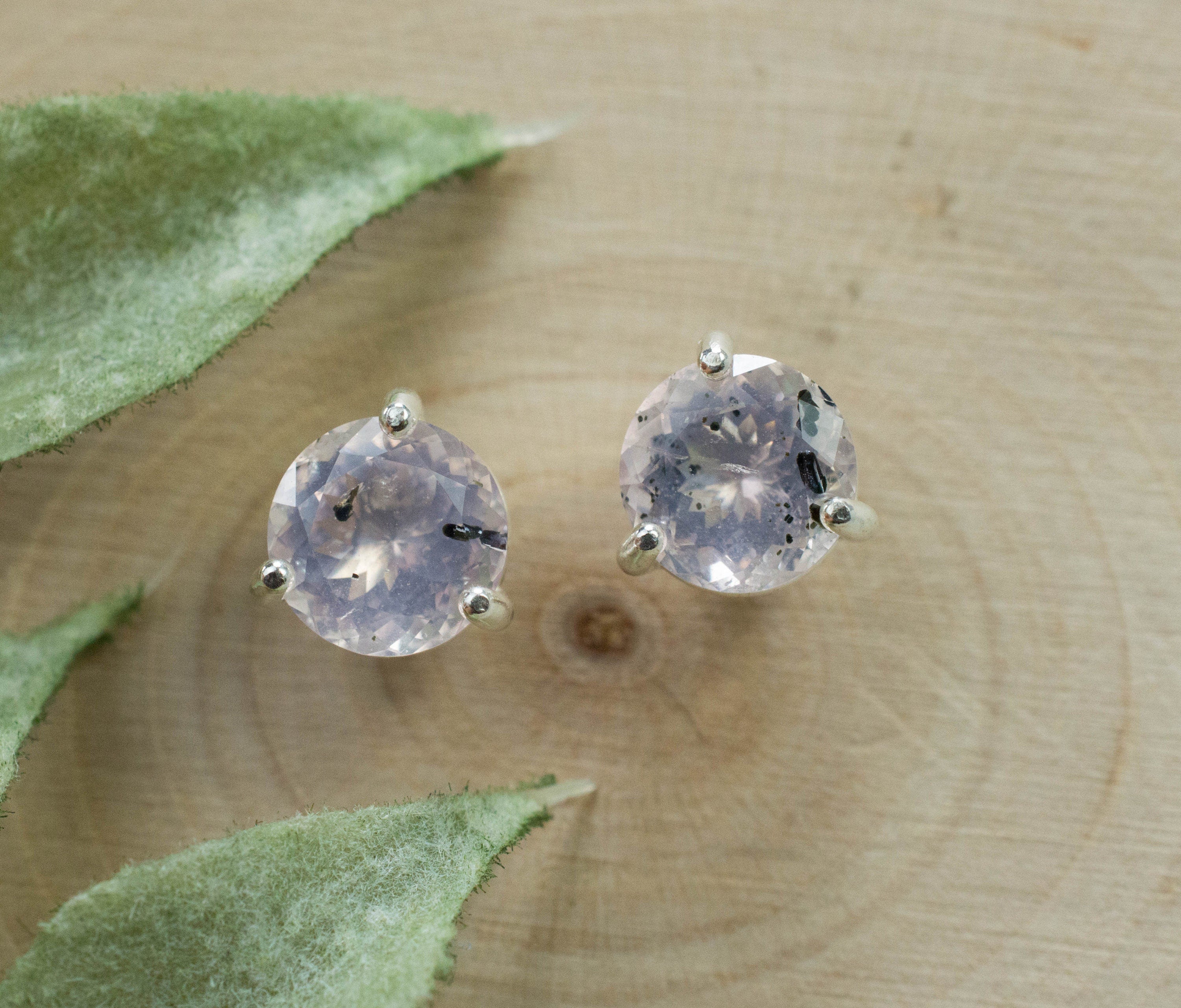 Rose Quartz Earrings; Natural Untreated Tanzania Diopside Included Rose Quartz; 2.000cts - Mark Oliver Gems