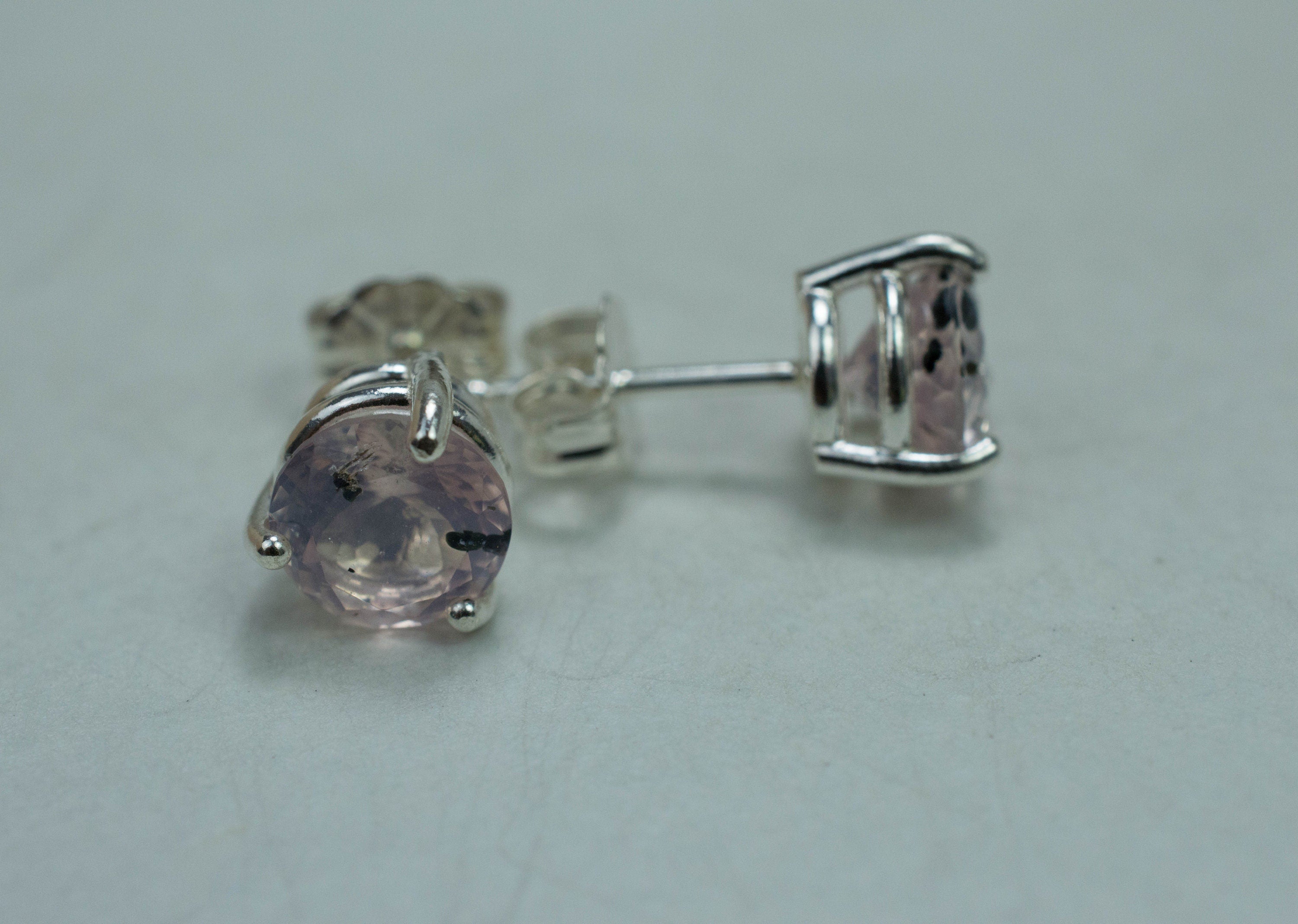 Rose Quartz Earrings; Natural Untreated Tanzania Diopside Included Rose Quartz; 2.000cts - Mark Oliver Gems