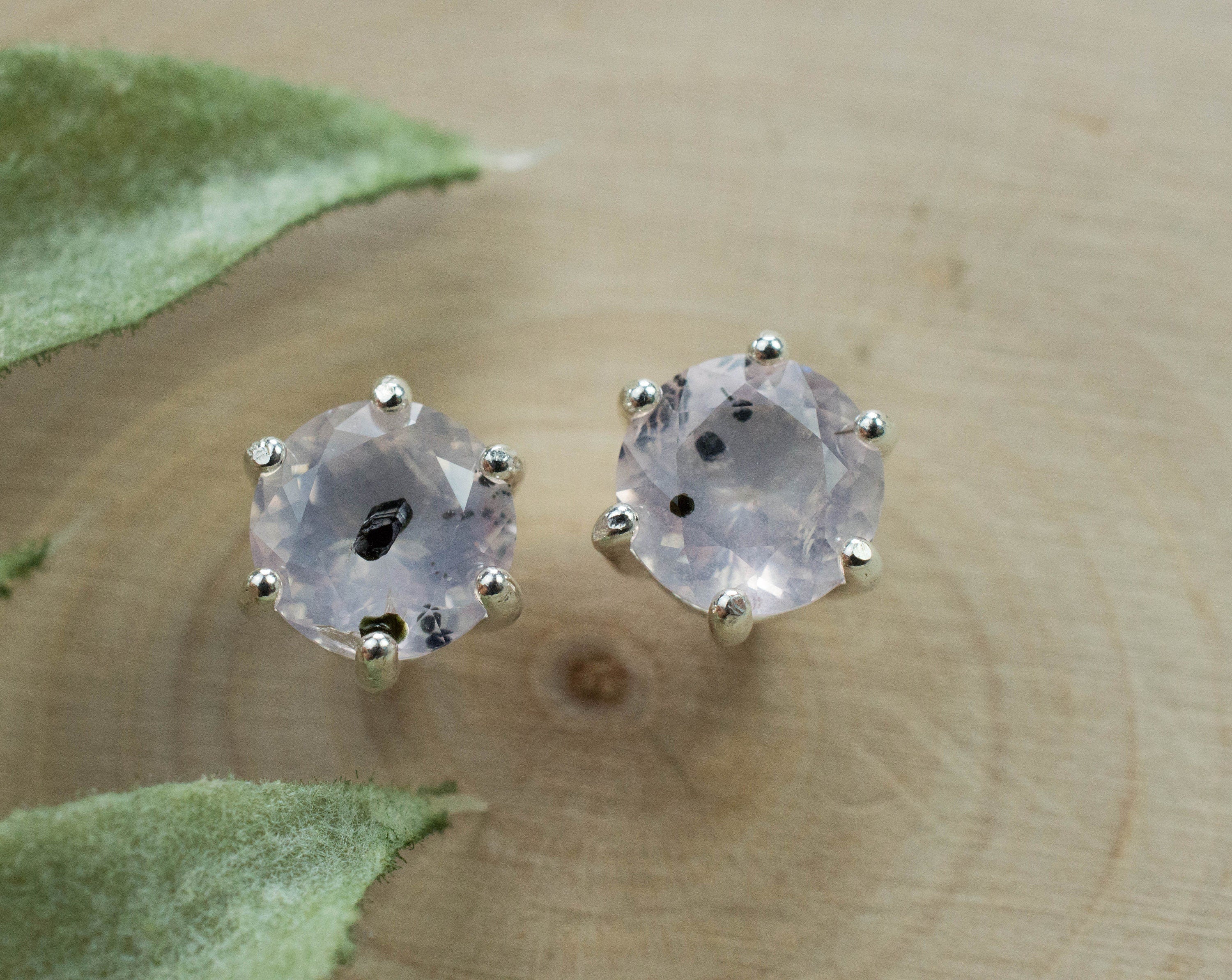 Rose Quartz Earrings; Natural Untreated Tanzania Diopside Included Rose Quartz; 2.365cts - Mark Oliver Gems