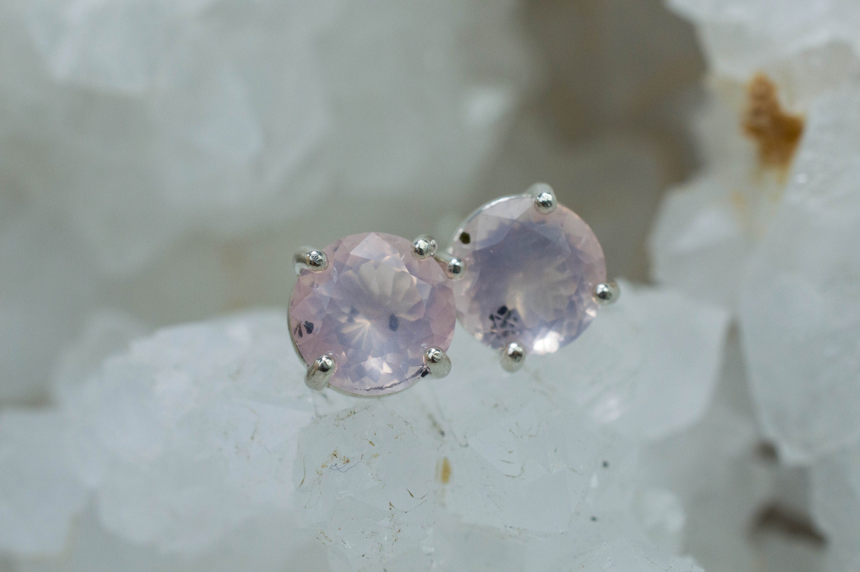 Rose Quartz Earrings; Natural Untreated Tanzania Diopside Included Rose Quartz; 3.215cts - Mark Oliver Gems