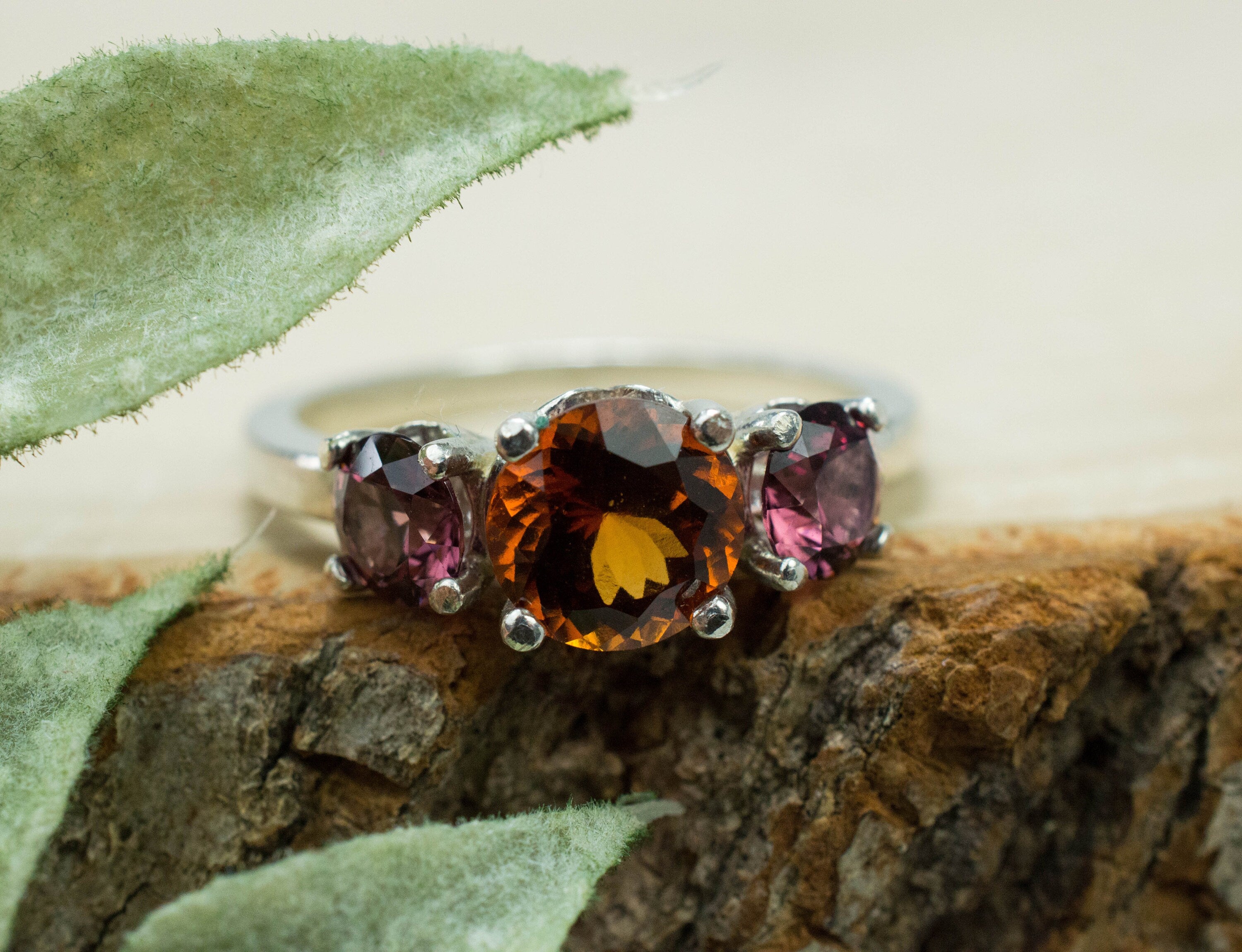 Hessonite and Cranberry Garnet Ring; Genuine Untreated Sri Lanka and Tanzania Garnet - Mark Oliver Gems