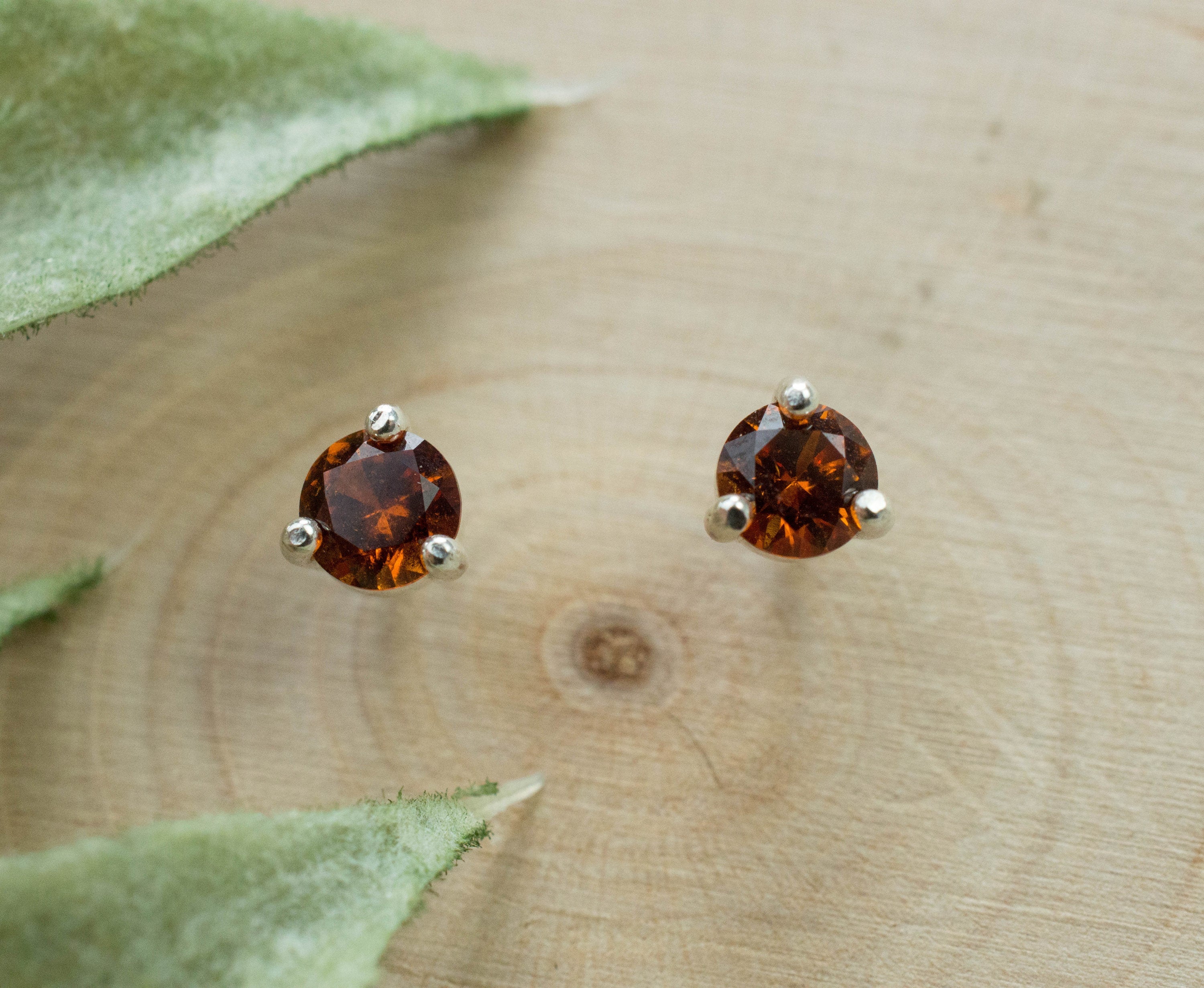 Hessonite Garnet Earrings; Genuine Untreated Sri Lanka Garnet; 0.520cts - Mark Oliver Gems