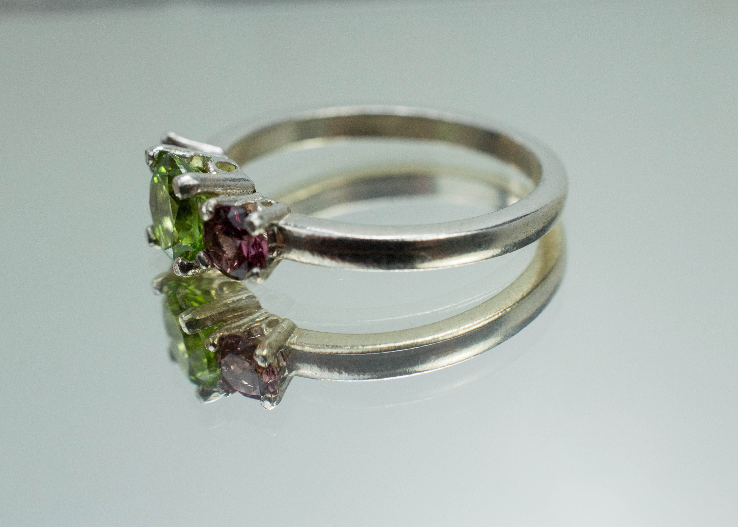 Peridot Ring, Natural Untreated Tanzania Peridot and Cranberry Garnet - Mark Oliver Gems