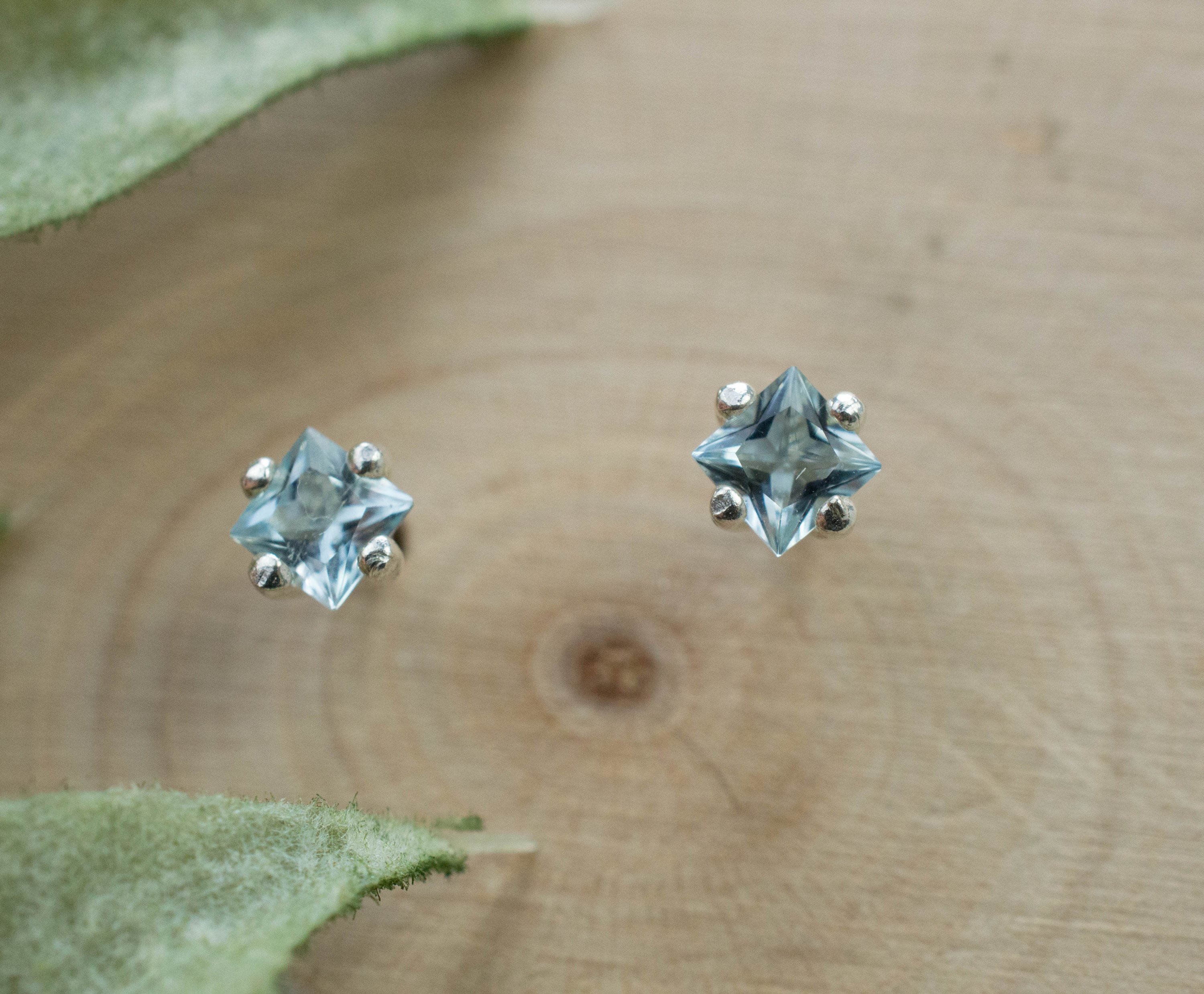 Aquamarine Earrings; Natural Untreated Brazilian Aquamarine; 0.250cts - Mark Oliver Gems