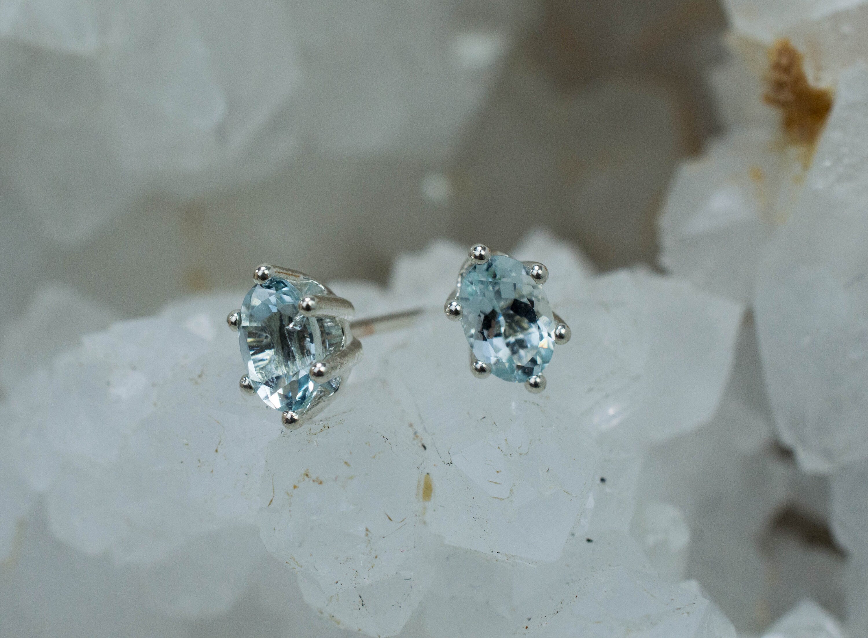 Aquamarine Earrings; Natural Untreated Brazilian Aquamarine; 0.905cts - Mark Oliver Gems