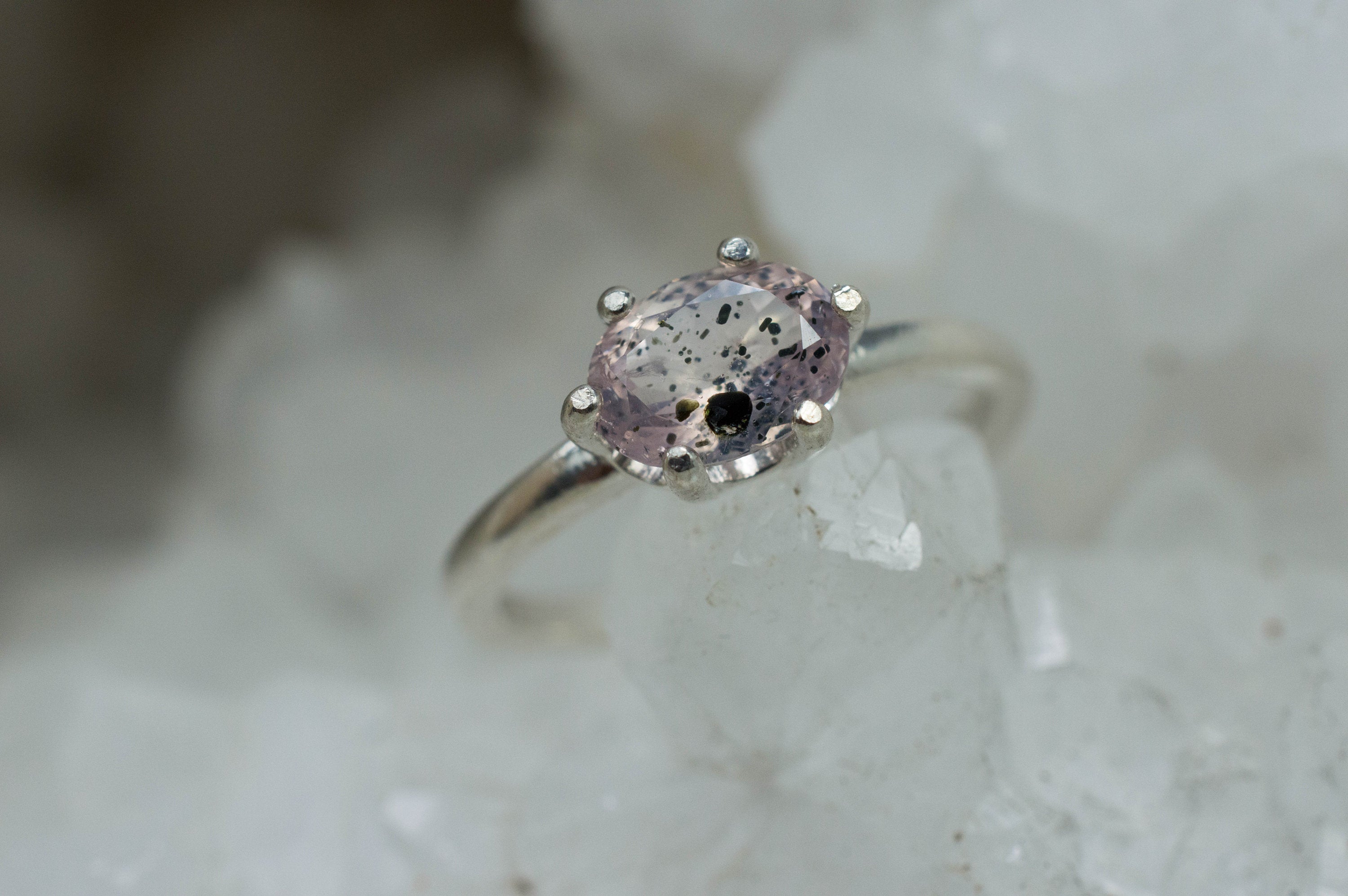 Rose Quartz Ring; Natural Untreated Tanzania Diopside Quartz; 0.990cts - Mark Oliver Gems