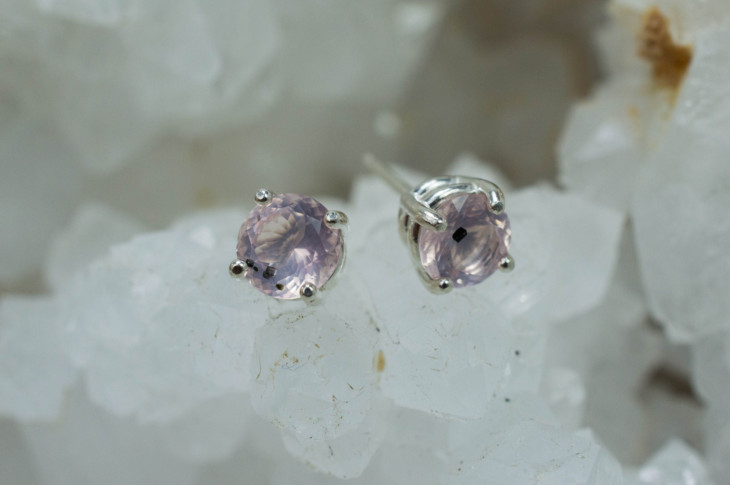 Rose Quartz Earrings; Natural Untreated Tanzania Diopside Included Rose Quartz; 1.275cts - Mark Oliver Gems