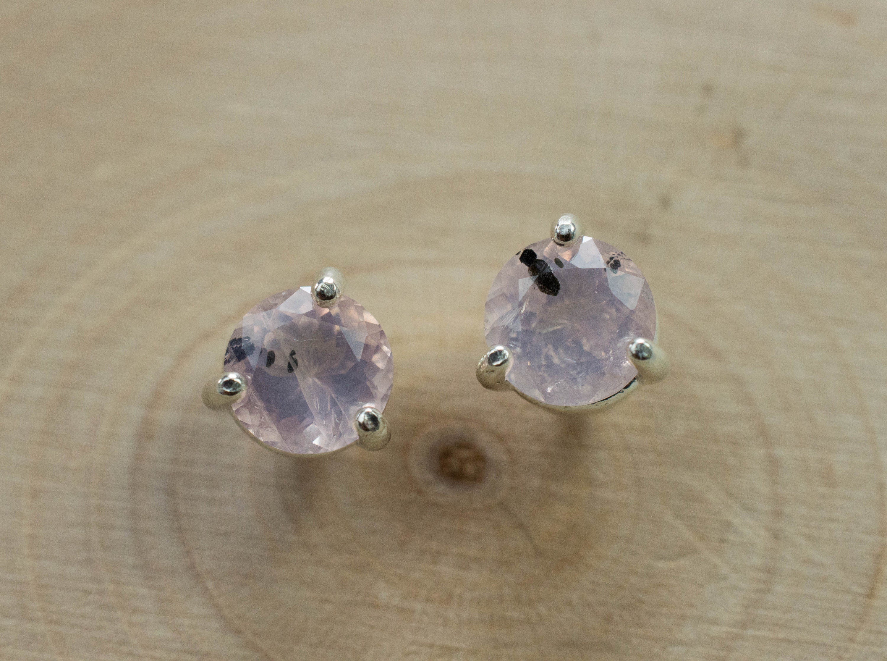 Rose Quartz Earrings; Natural Untreated Tanzania Diopside Included Rose Quartz; 1.305cts - Mark Oliver Gems