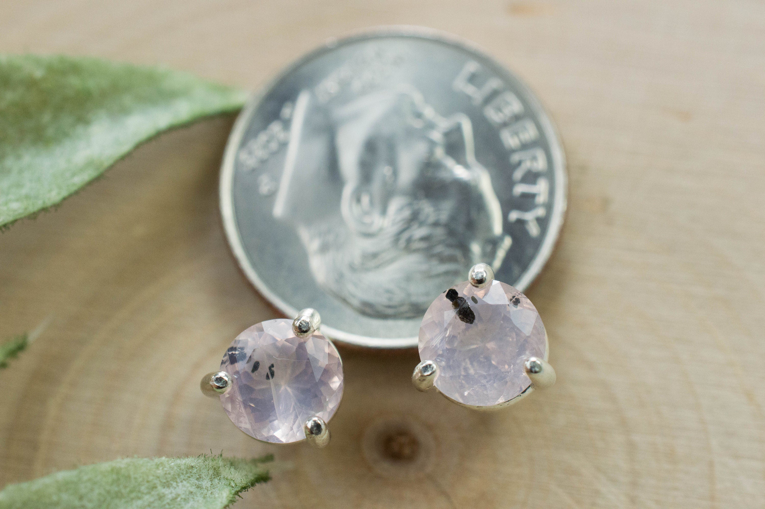 Rose Quartz Earrings; Natural Untreated Tanzania Diopside Included Rose Quartz; 1.305cts - Mark Oliver Gems