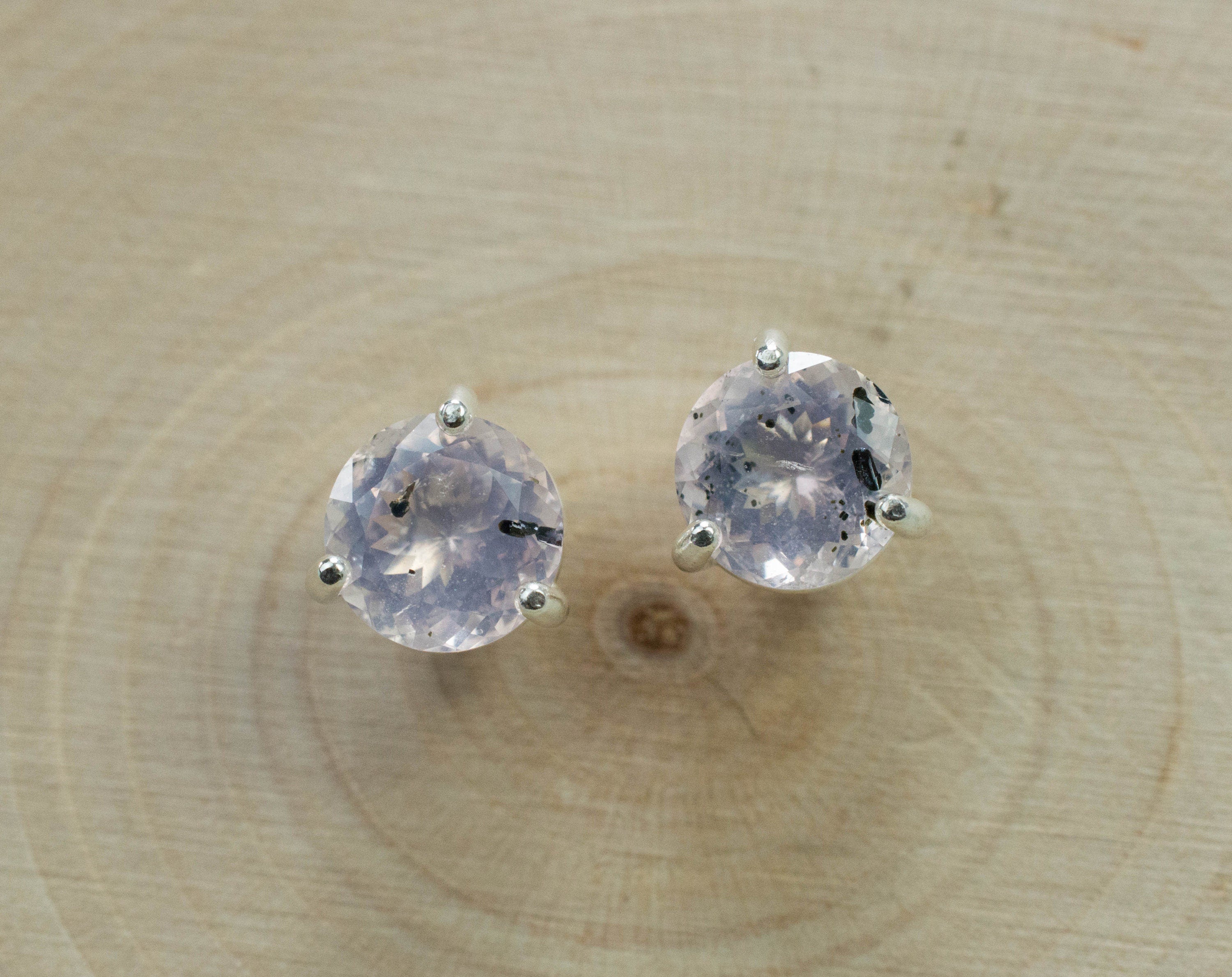 Rose Quartz Earrings; Natural Untreated Tanzania Diopside Included Rose Quartz; 2.000cts - Mark Oliver Gems