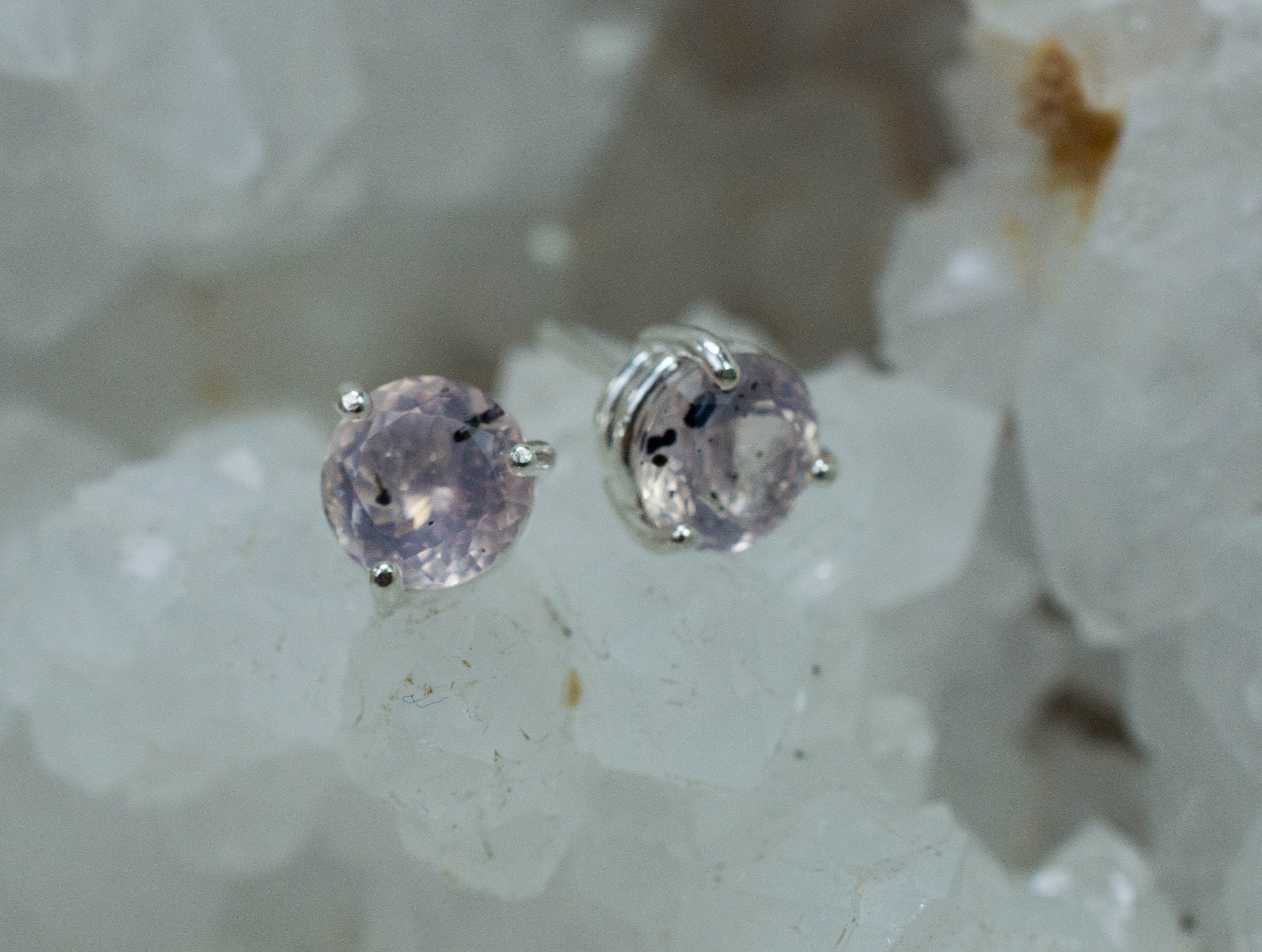 Rose Quartz Earrings; Natural Untreated Tanzania Diopside Included Rose Quartz; 2.000cts - Mark Oliver Gems