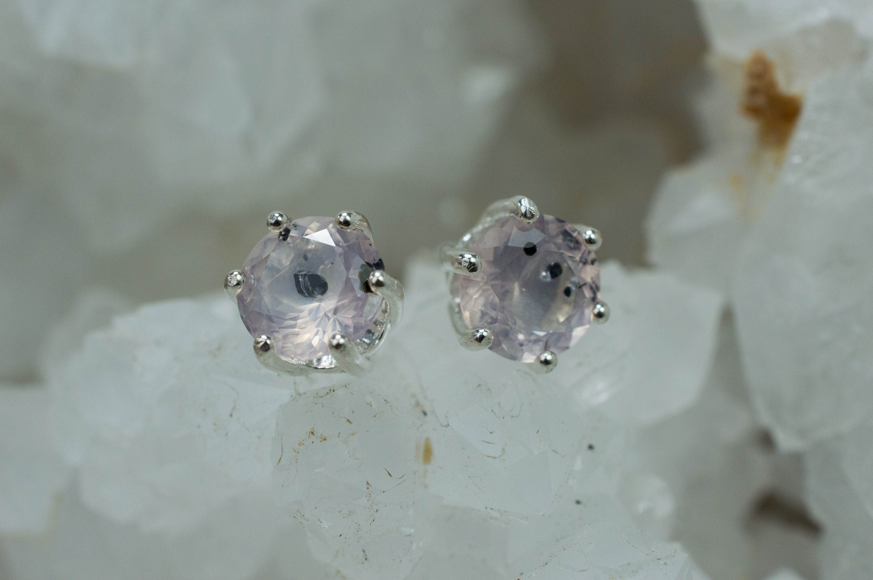 Rose Quartz Earrings; Natural Untreated Tanzania Diopside Included Rose Quartz; 2.365cts - Mark Oliver Gems
