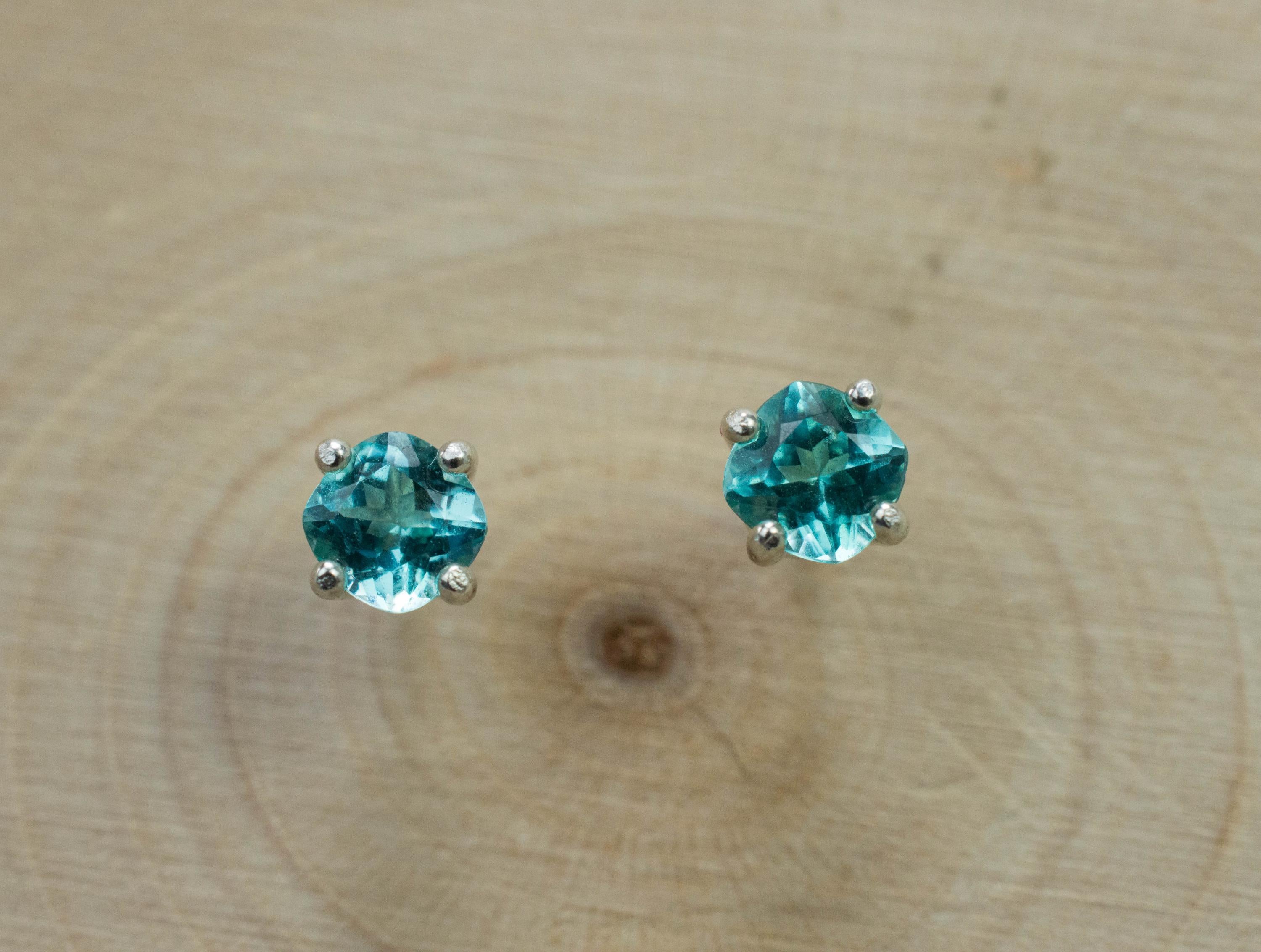 Blue Apatite Earrings; Natural Untreated Brazilian Apatite; 0.560cts - Mark Oliver Gems