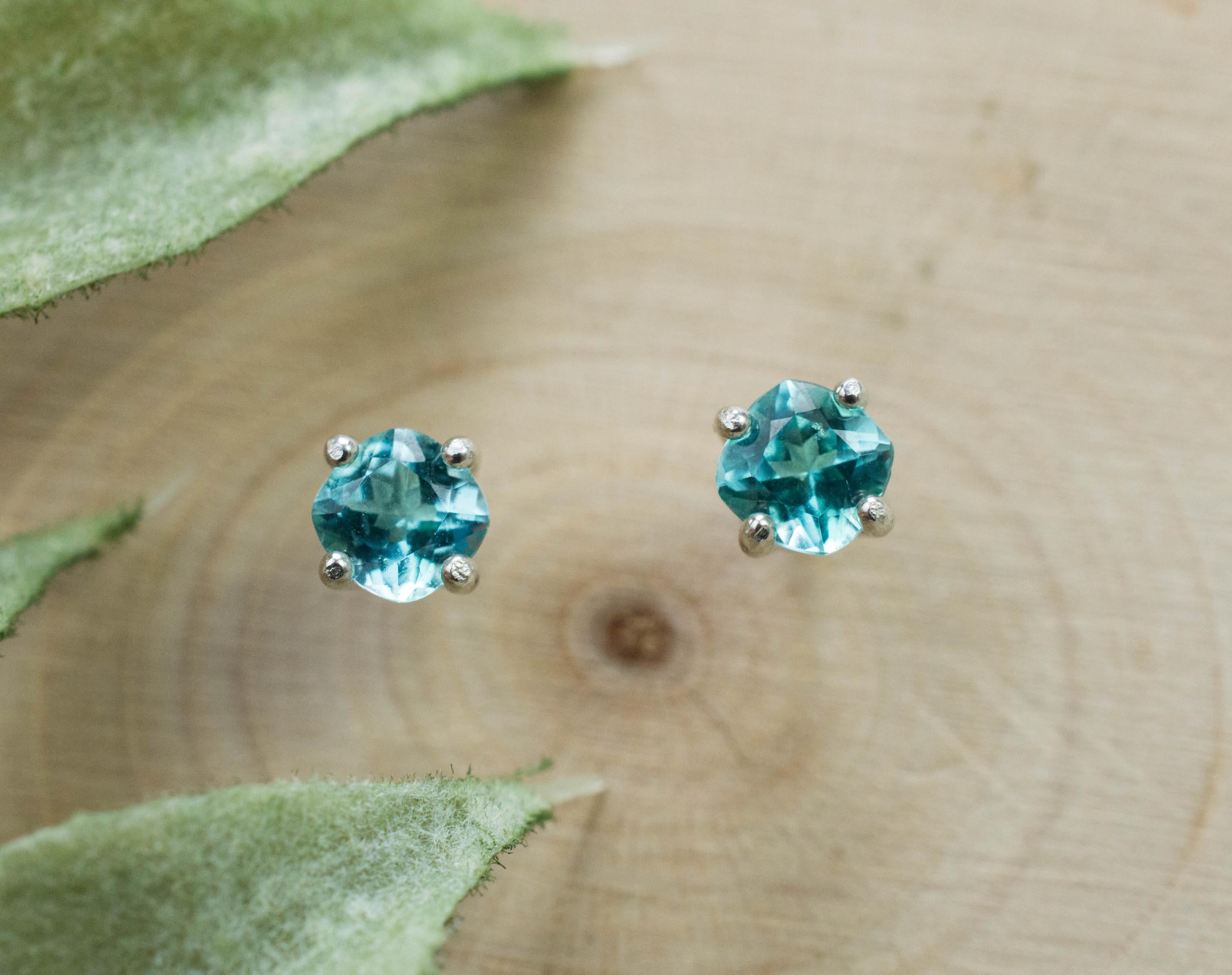 Blue Apatite Earrings; Natural Untreated Brazilian Apatite; 0.560cts - Mark Oliver Gems
