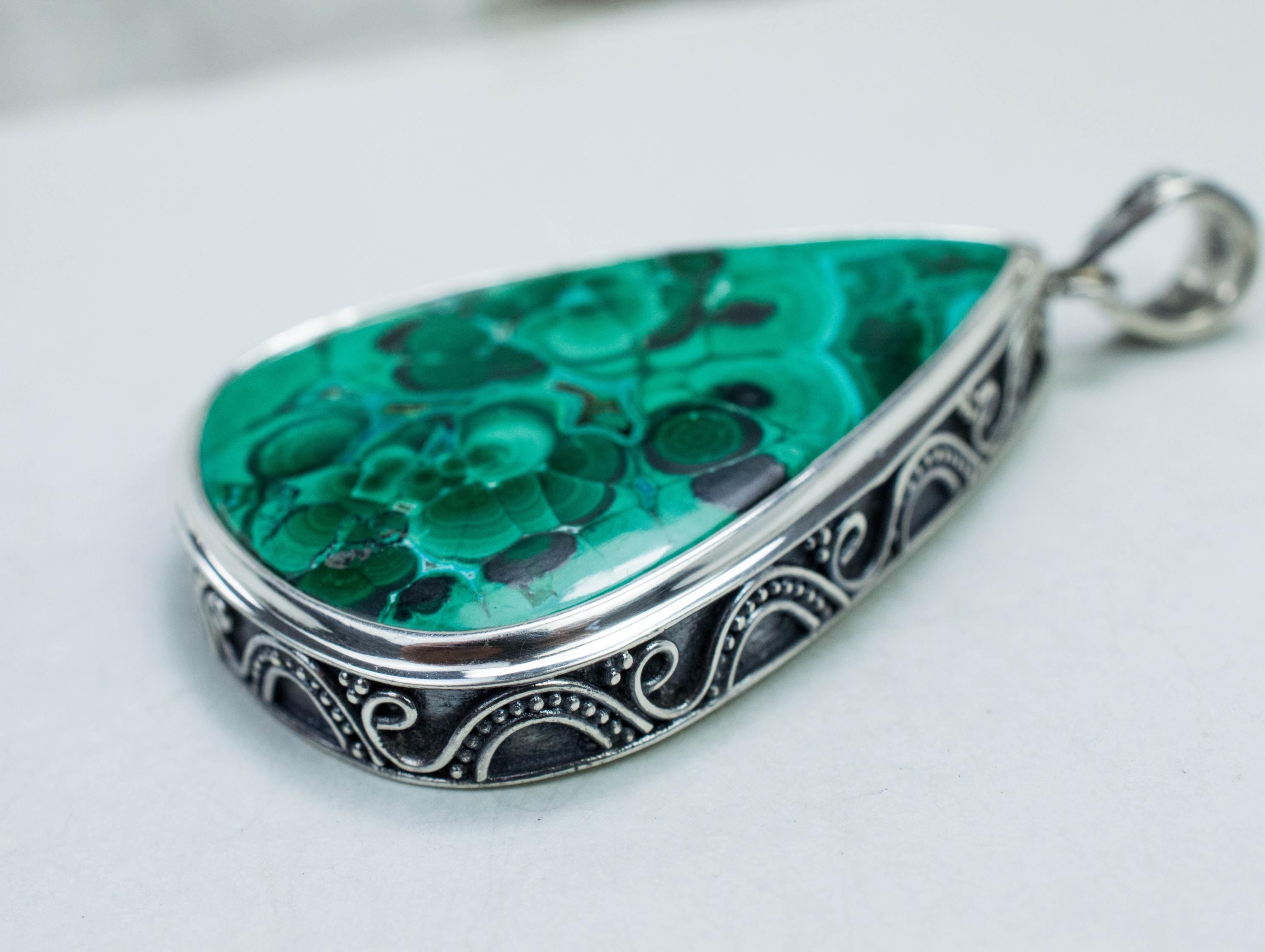 Malachite Pendant; Natural Untreated Congo Malachite - Mark Oliver Gems