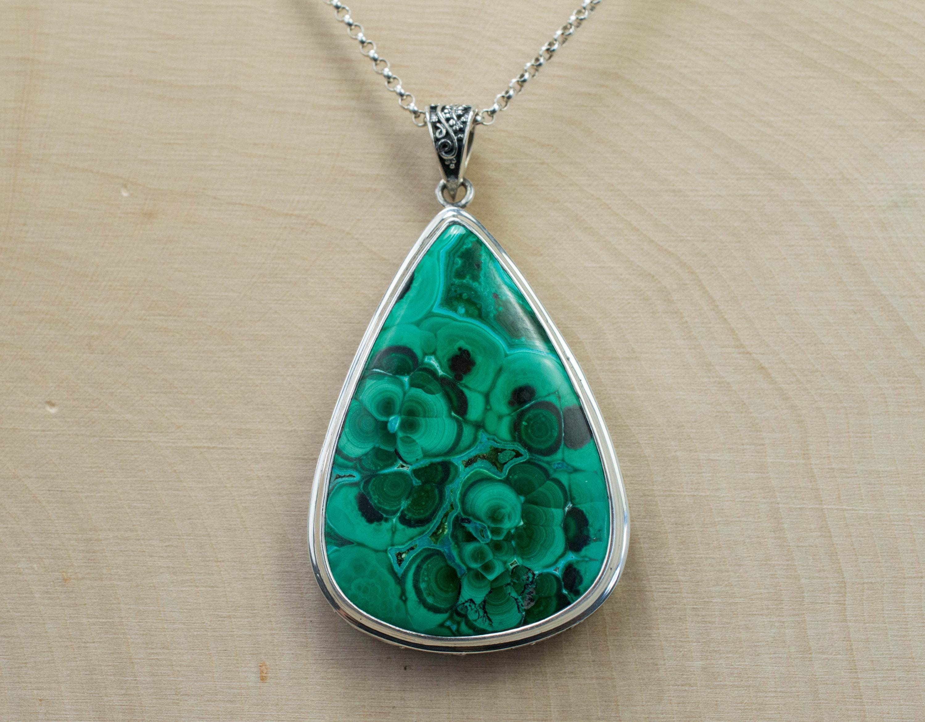 Malachite Pendant; Natural Untreated Congo Malachite - Mark Oliver Gems