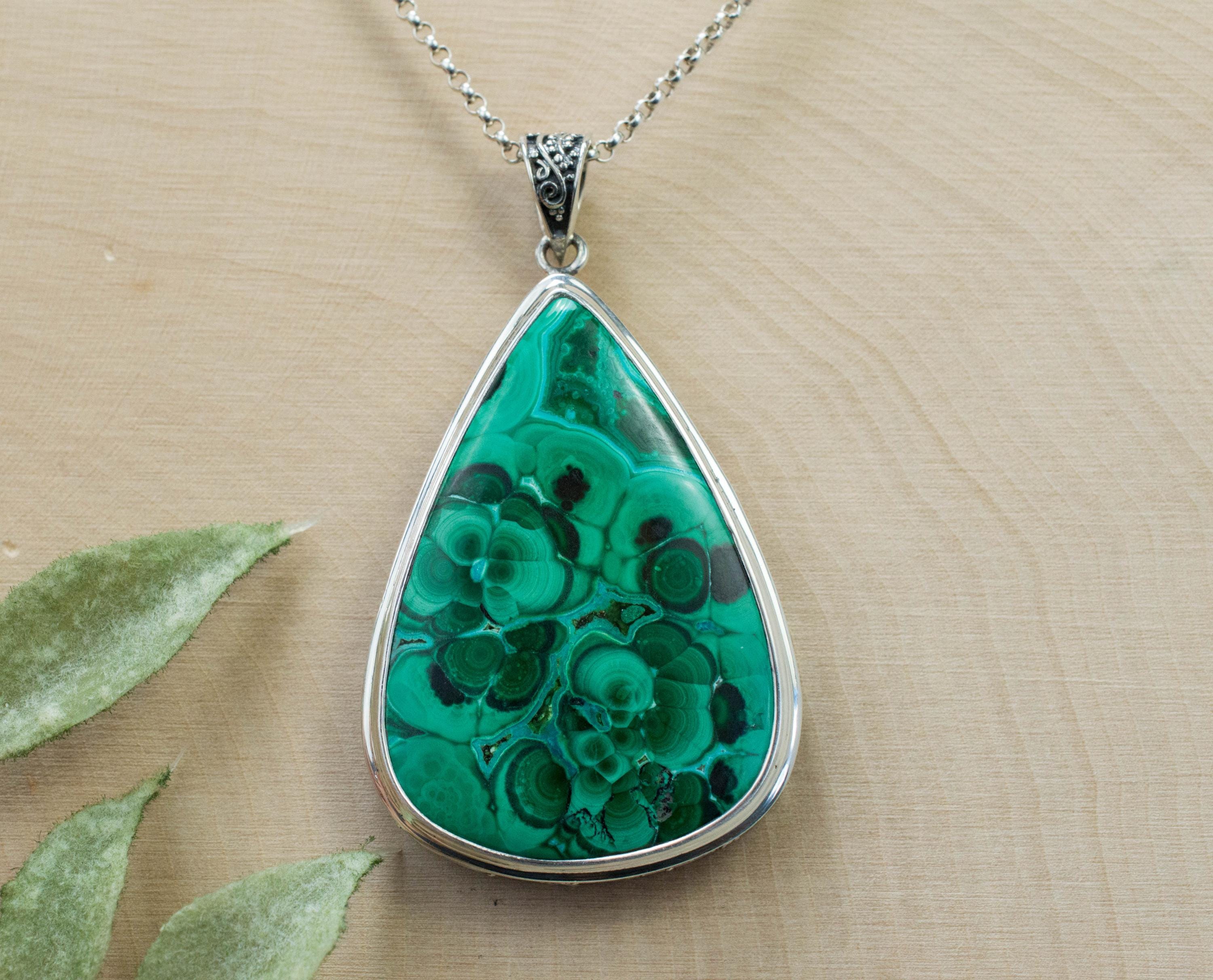 Malachite Pendant; Natural Untreated Congo Malachite - Mark Oliver Gems