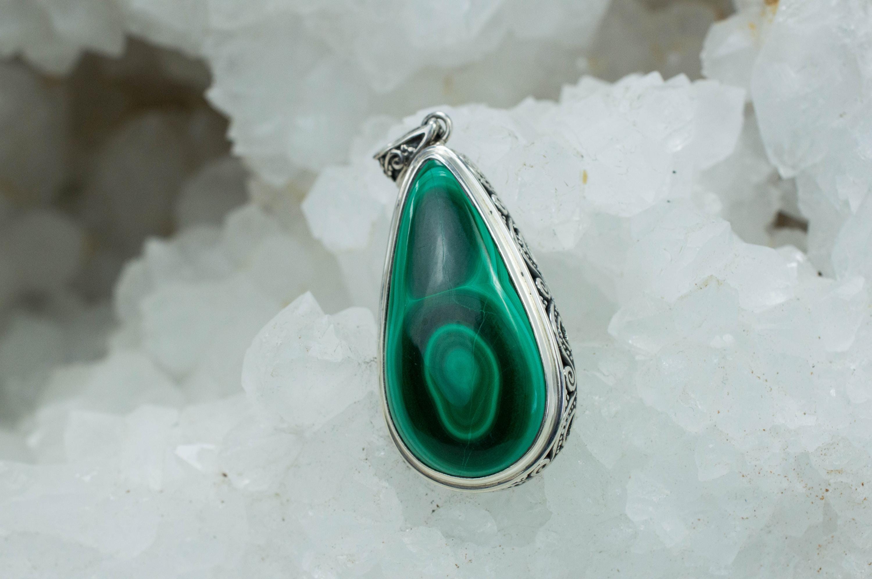 Malachite Pendant; Genuine Untreated Congo Malachite - Mark Oliver Gems