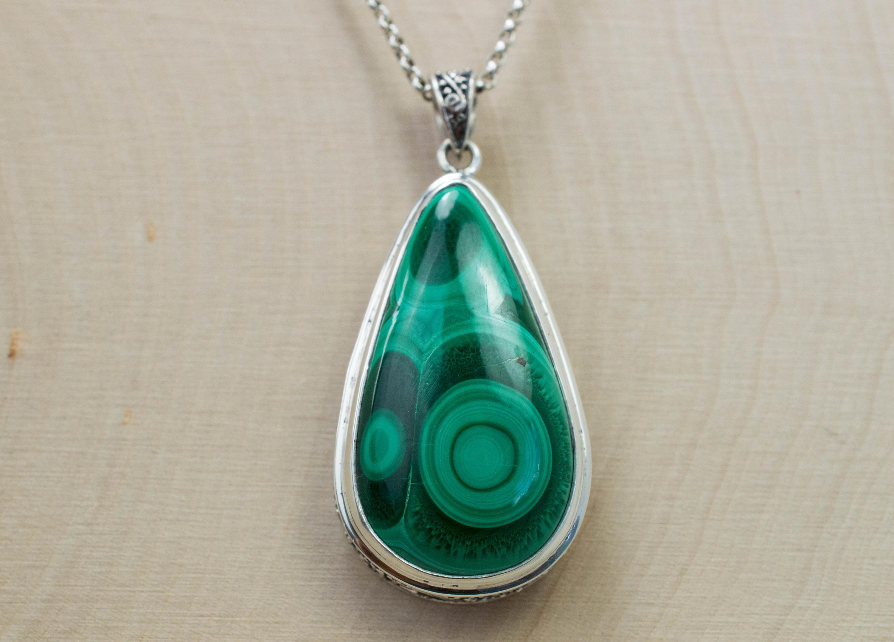 Malachite Pendant; Untreated Natural Congo Malachite - Mark Oliver Gems