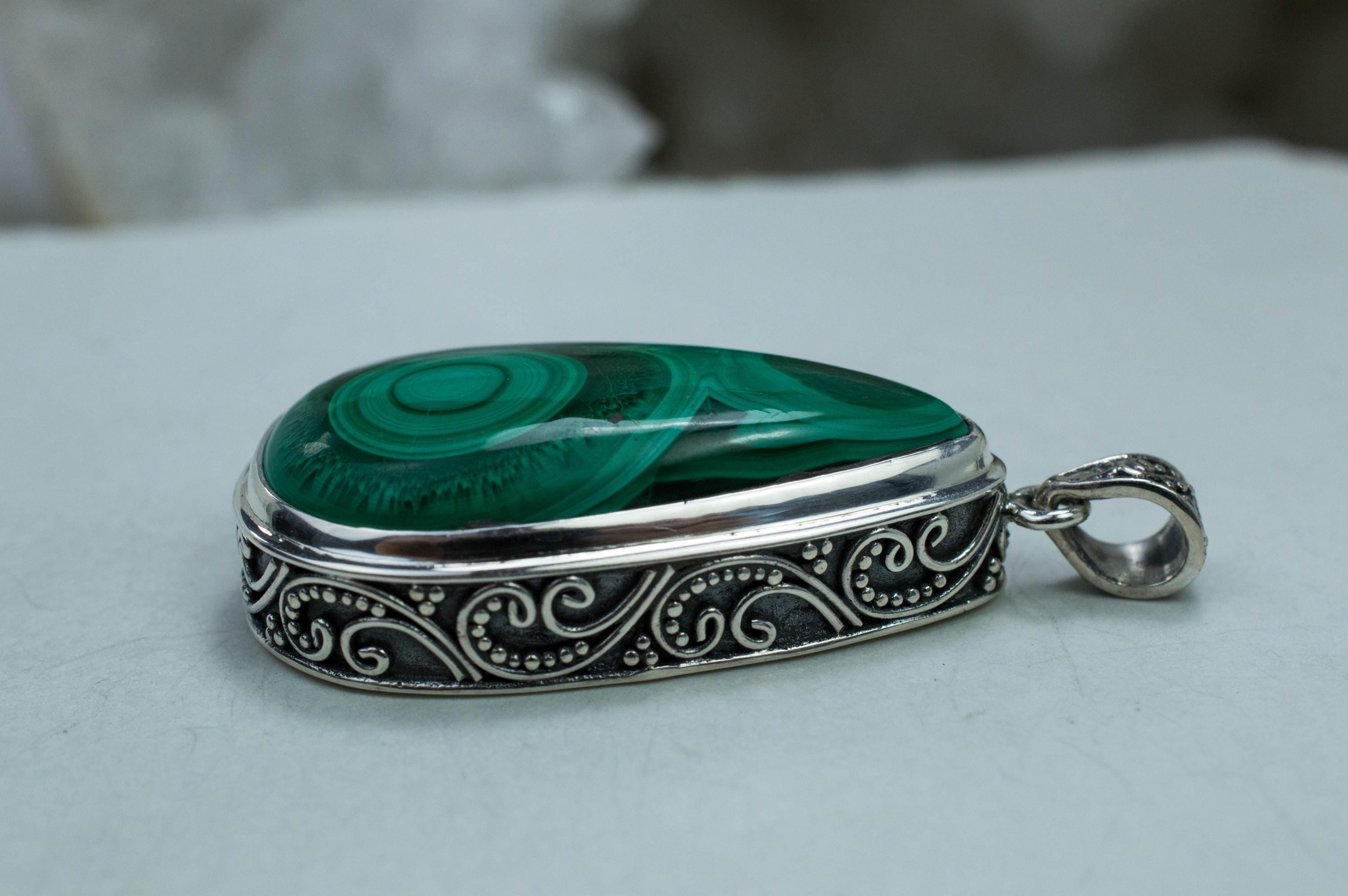Malachite Pendant; Untreated Natural Congo Malachite - Mark Oliver Gems