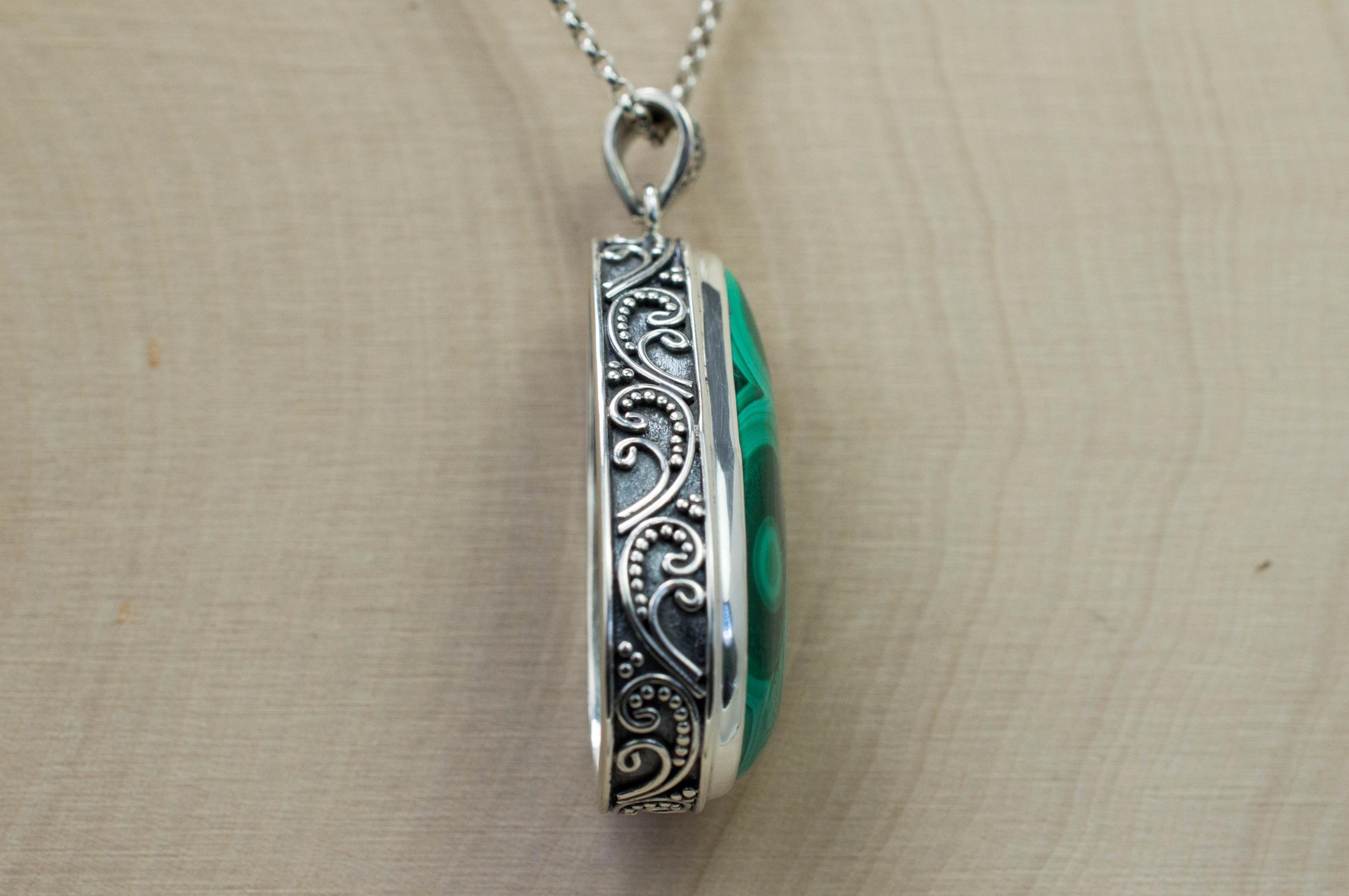 Malachite Pendant; Untreated Natural Congo Malachite - Mark Oliver Gems