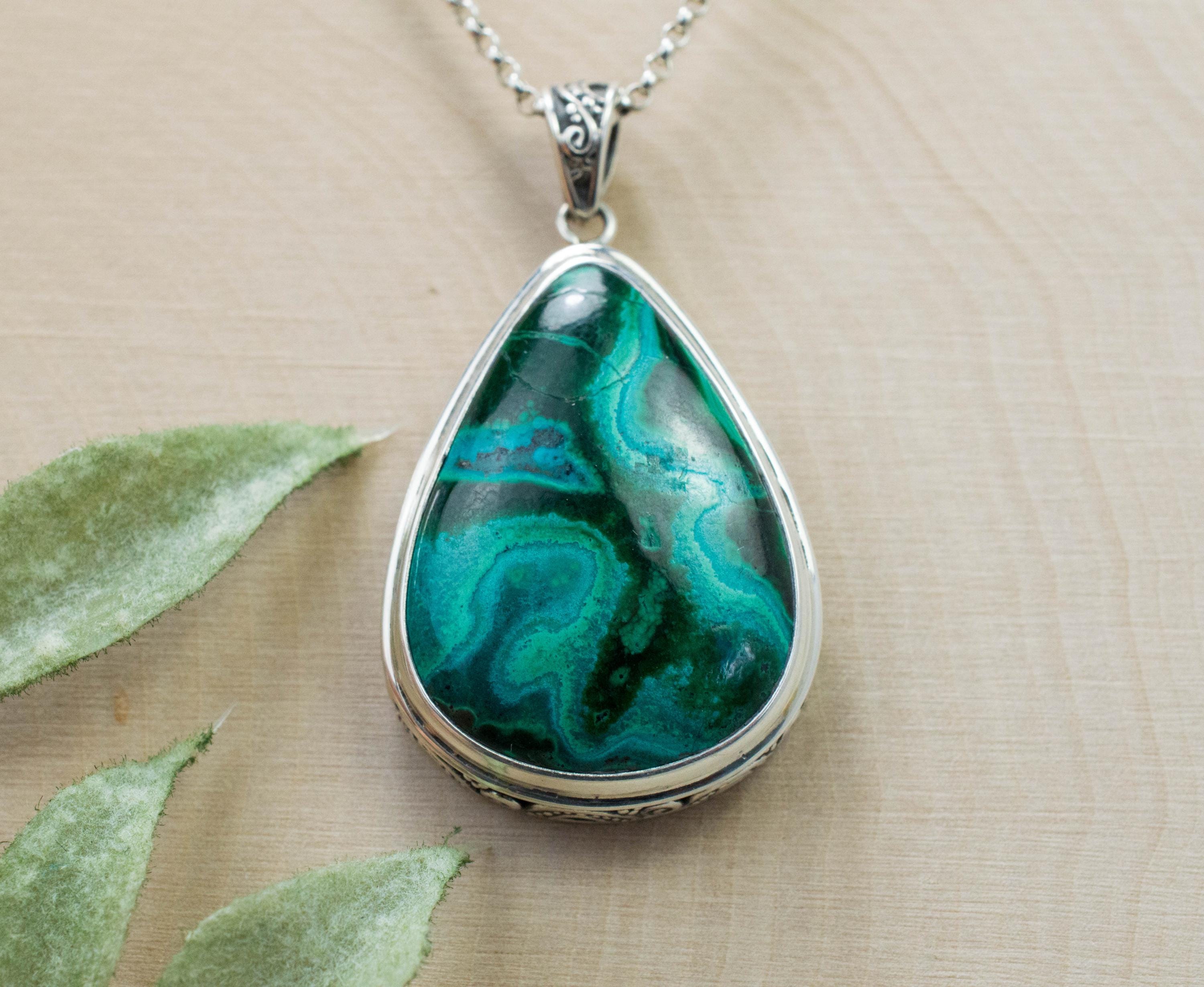 Malachite Pendant; Untreated Genuine Congo Malachite - Mark Oliver Gems