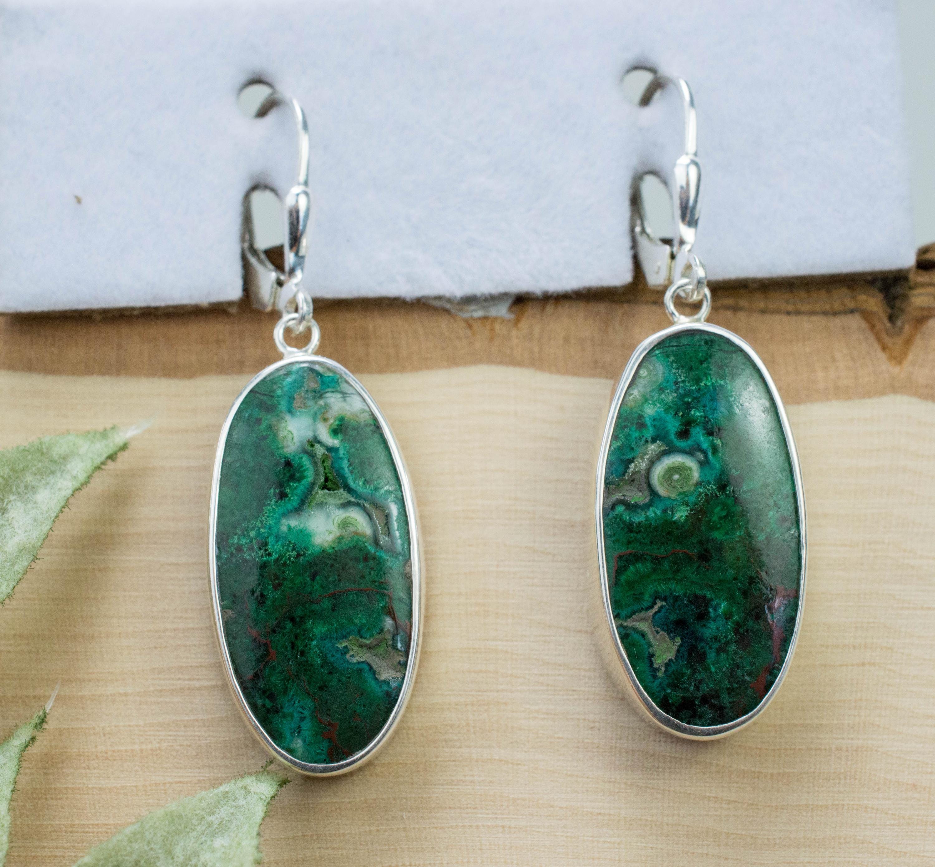 Malachite Earrings; Genuine Untreated Australia Malachite - Mark Oliver Gems