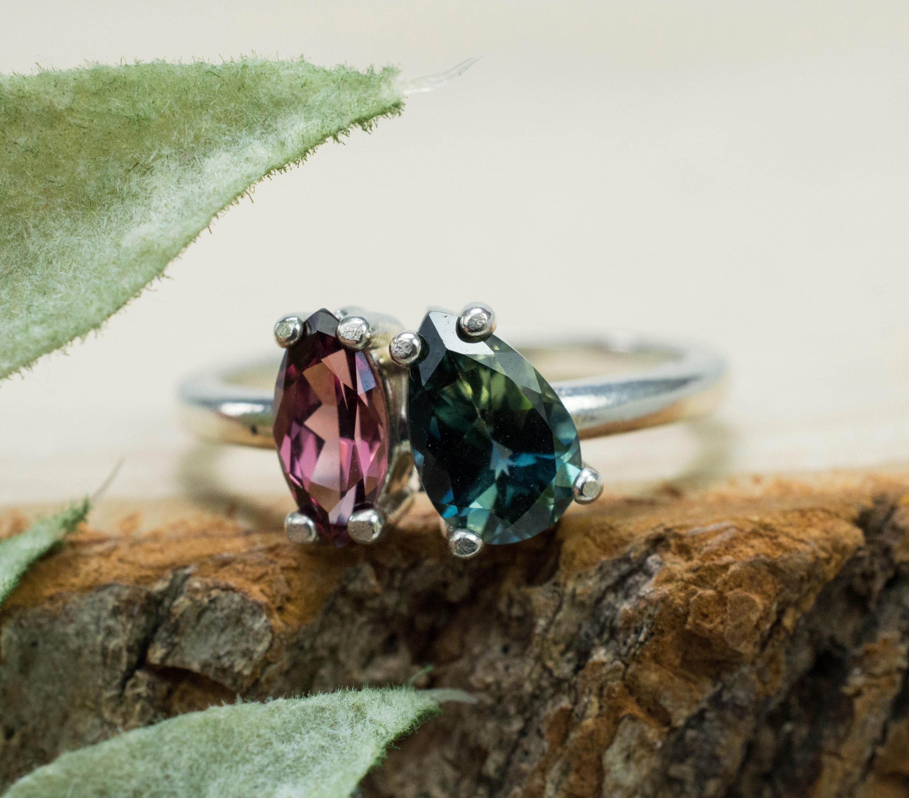 Parti Sapphire and Cranberry Garnet Ring, Genuine Untreated Bi-Colored Australia Sapphire and Tanzania Garnet - Mark Oliver Gems