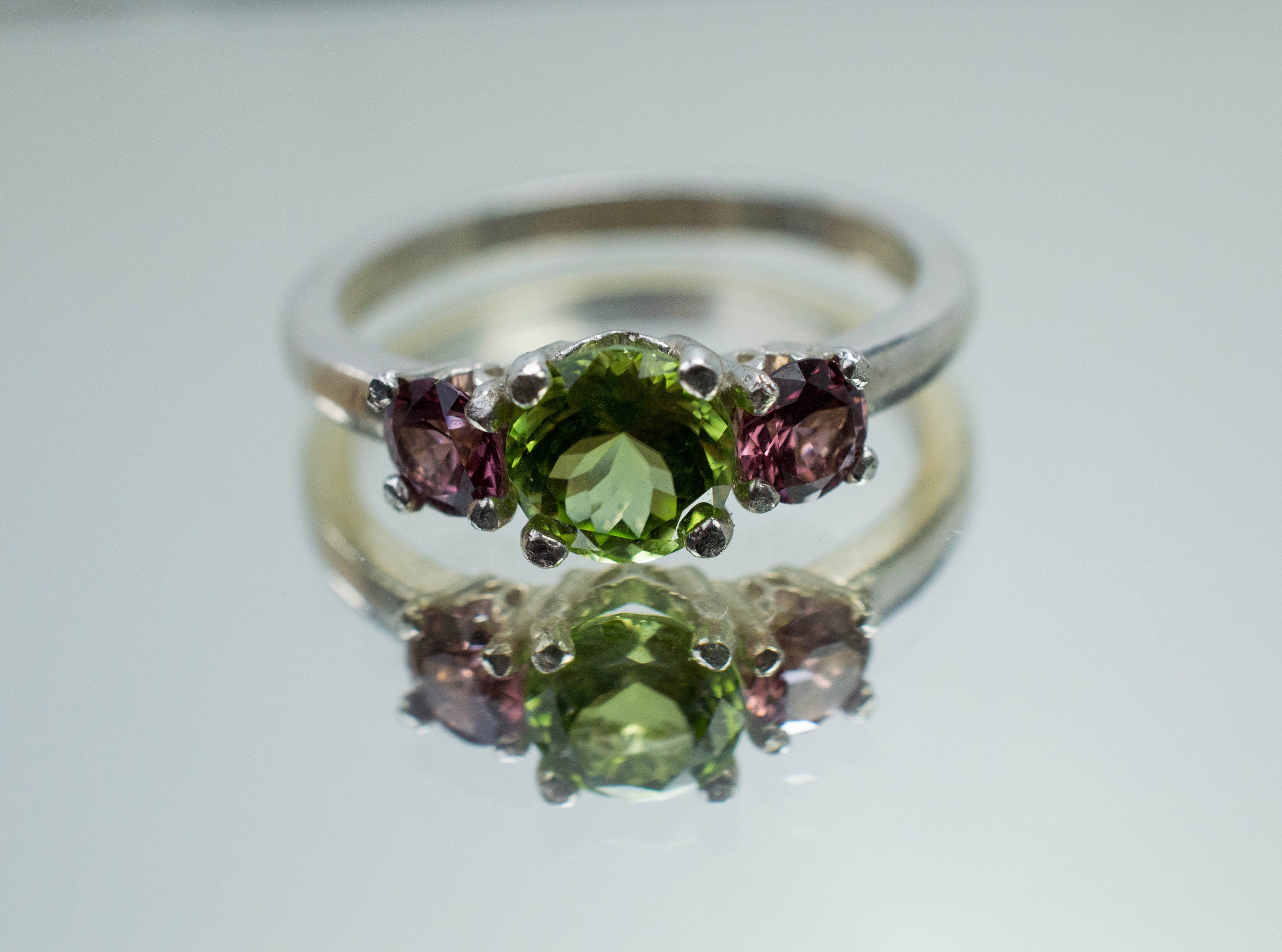 Peridot Ring, Natural Untreated Tanzania Peridot and Cranberry Garnet - Mark Oliver Gems
