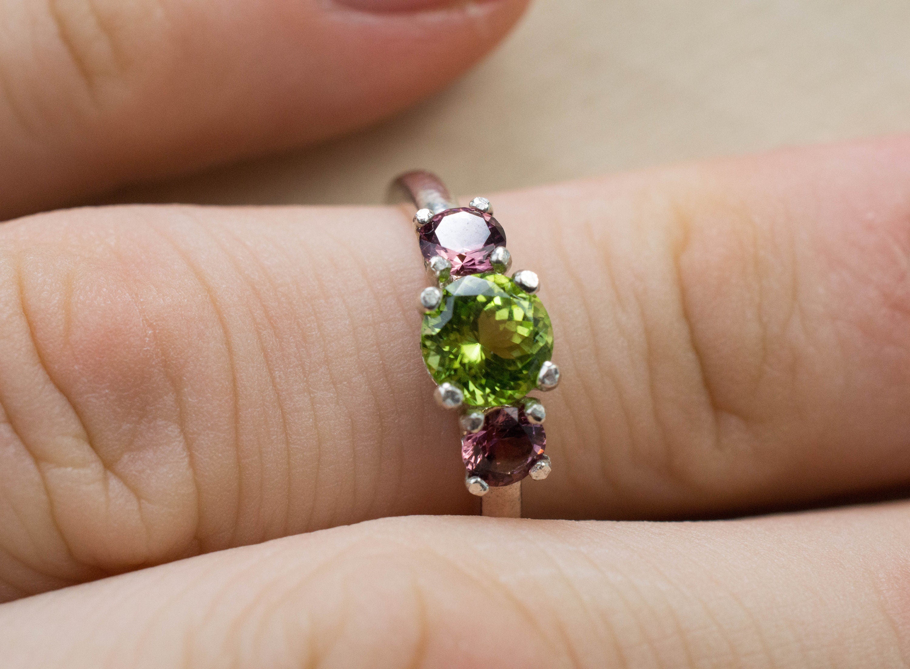 Peridot Ring, Natural Untreated Tanzania Peridot and Cranberry Garnet - Mark Oliver Gems