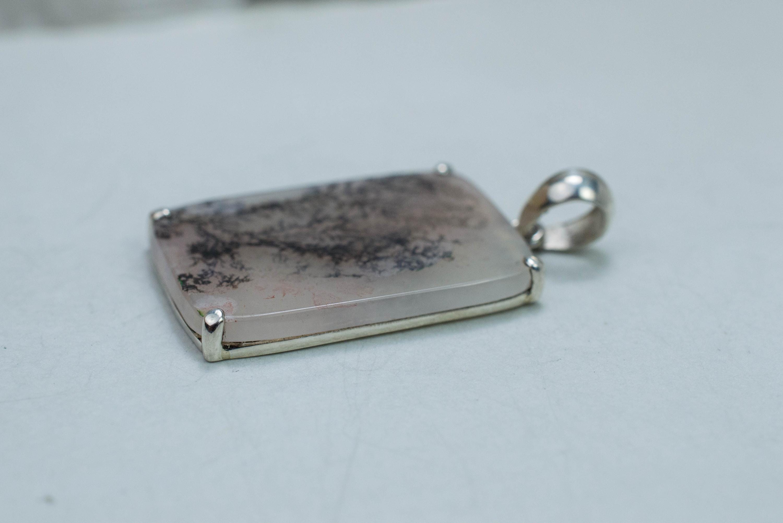 Dendritic Agate Pendant; Natural Untreated India Shajar Agate; 25x18mm - Mark Oliver Gems