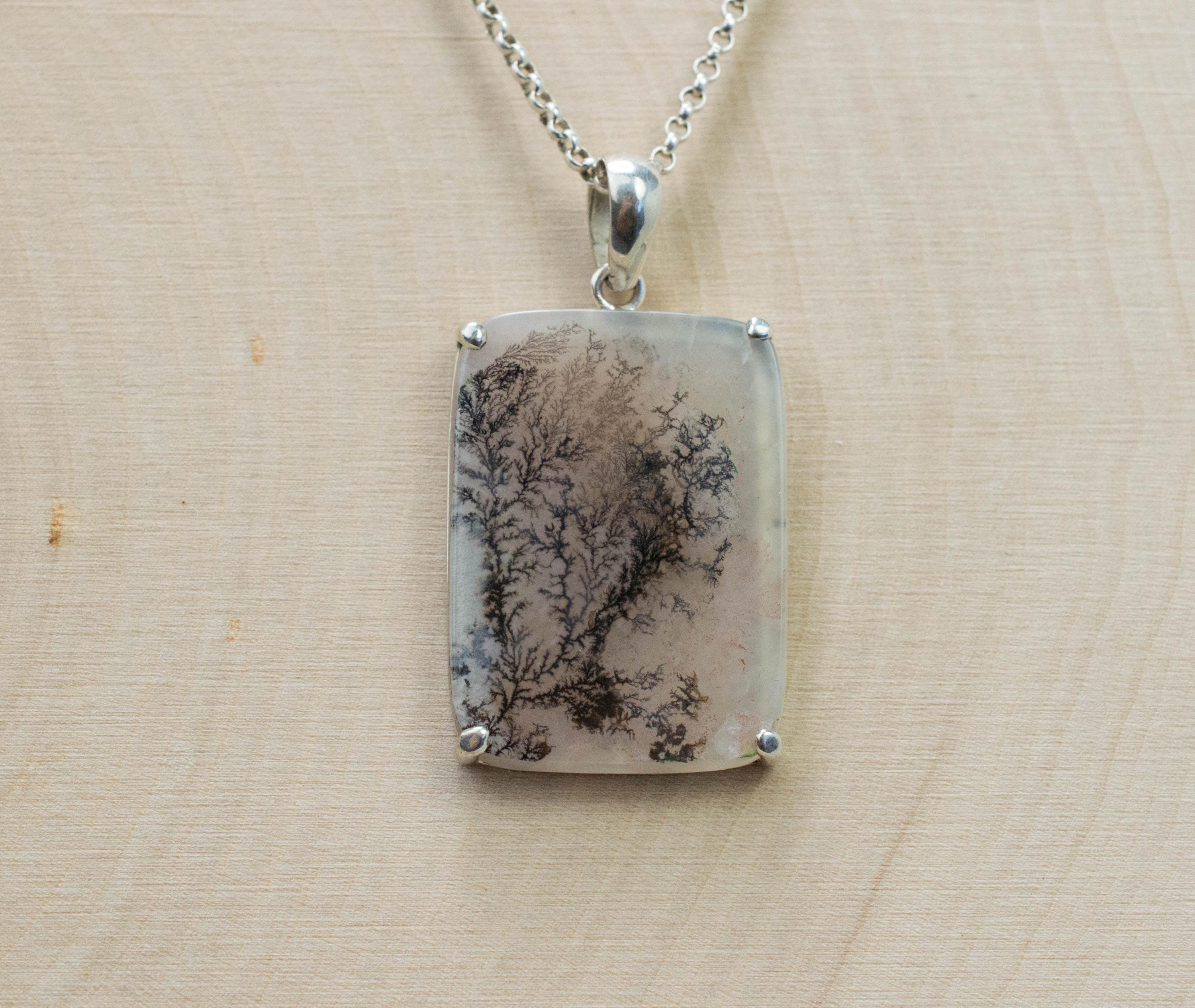Dendritic Agate Pendant; Natural Untreated India Shajar Agate; 25x18mm - Mark Oliver Gems