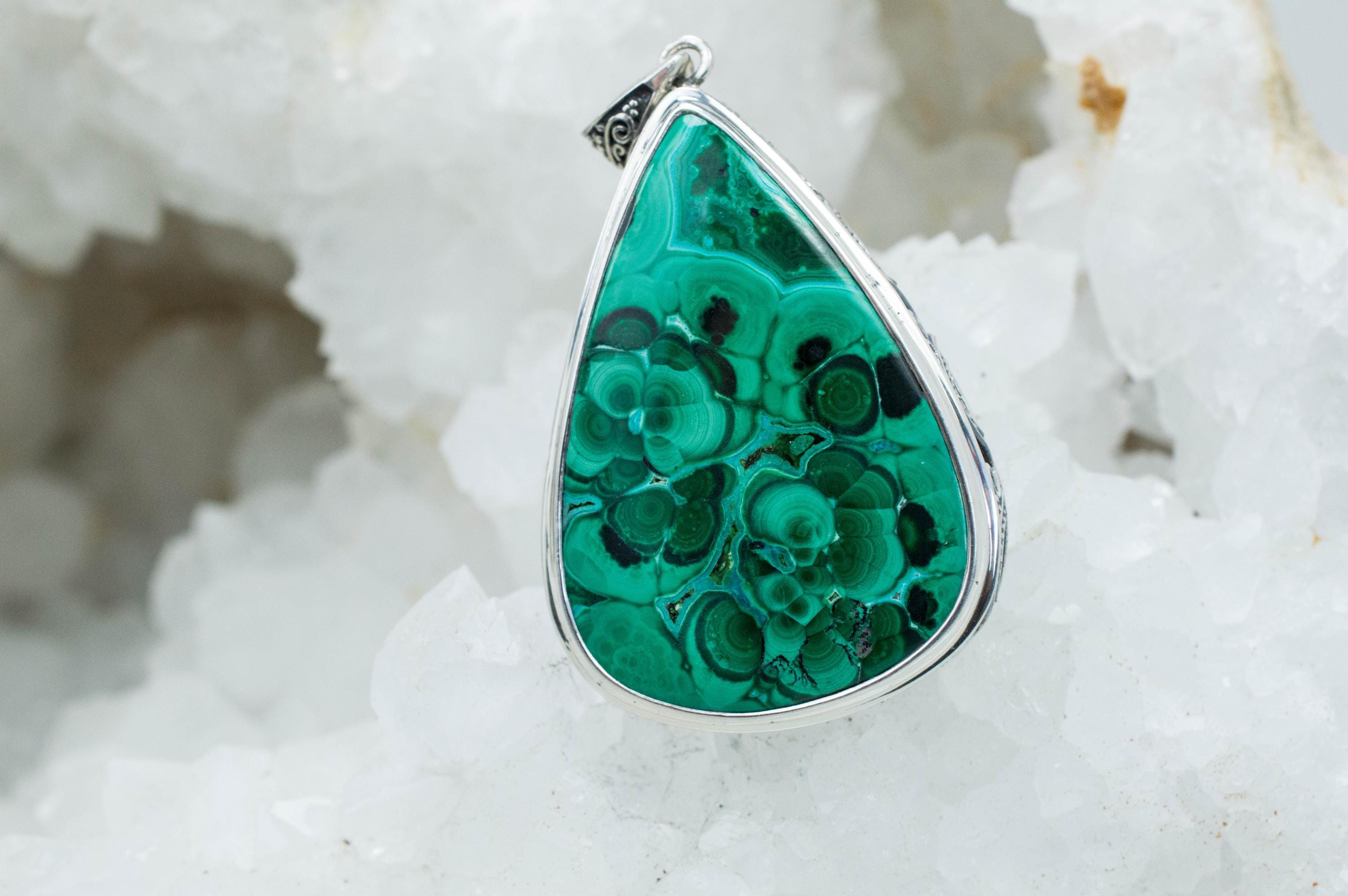 Malachite Pendant; Natural Untreated Congo Malachite - Mark Oliver Gems