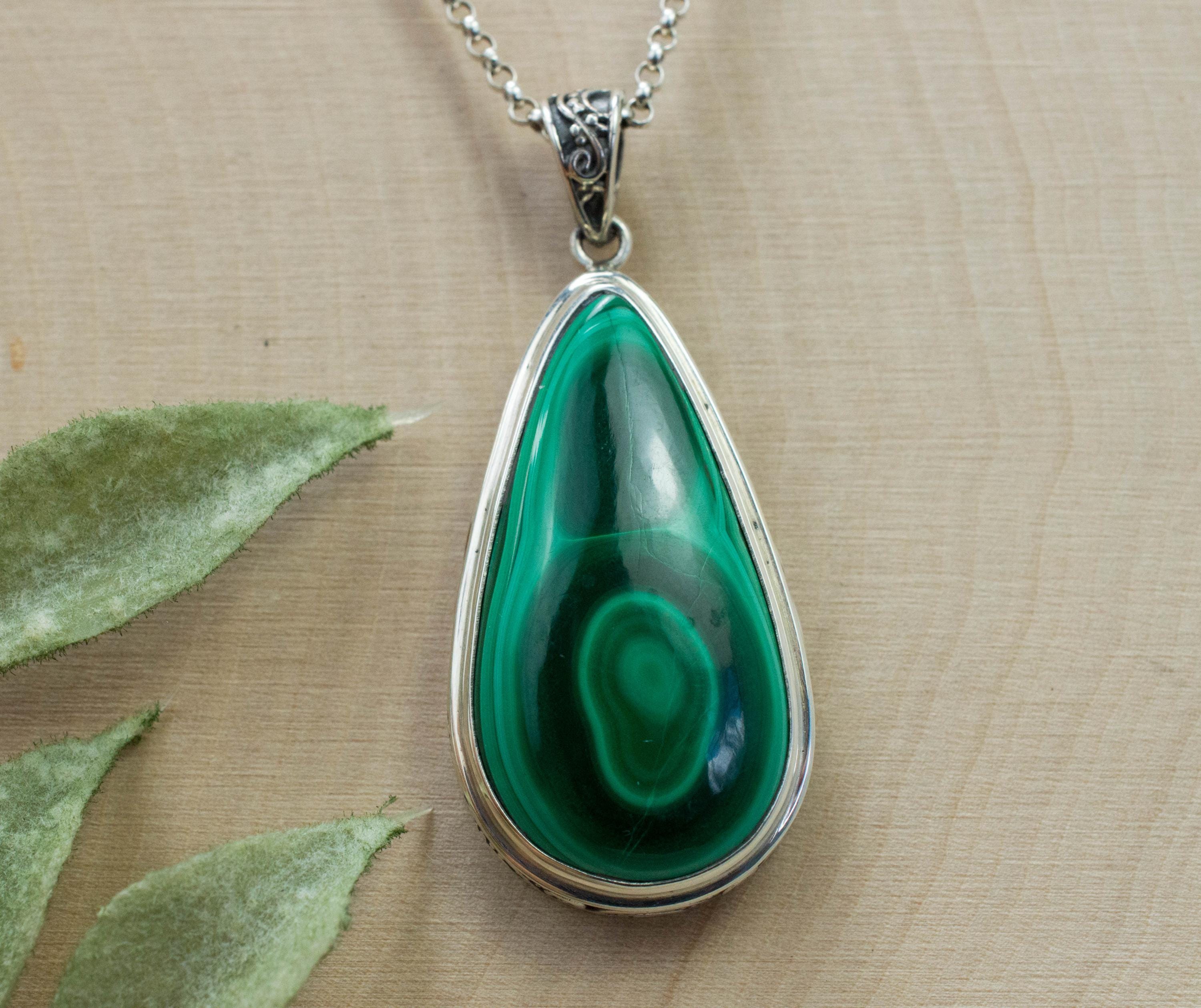 Malachite Pendant; Genuine Untreated Congo Malachite - Mark Oliver Gems