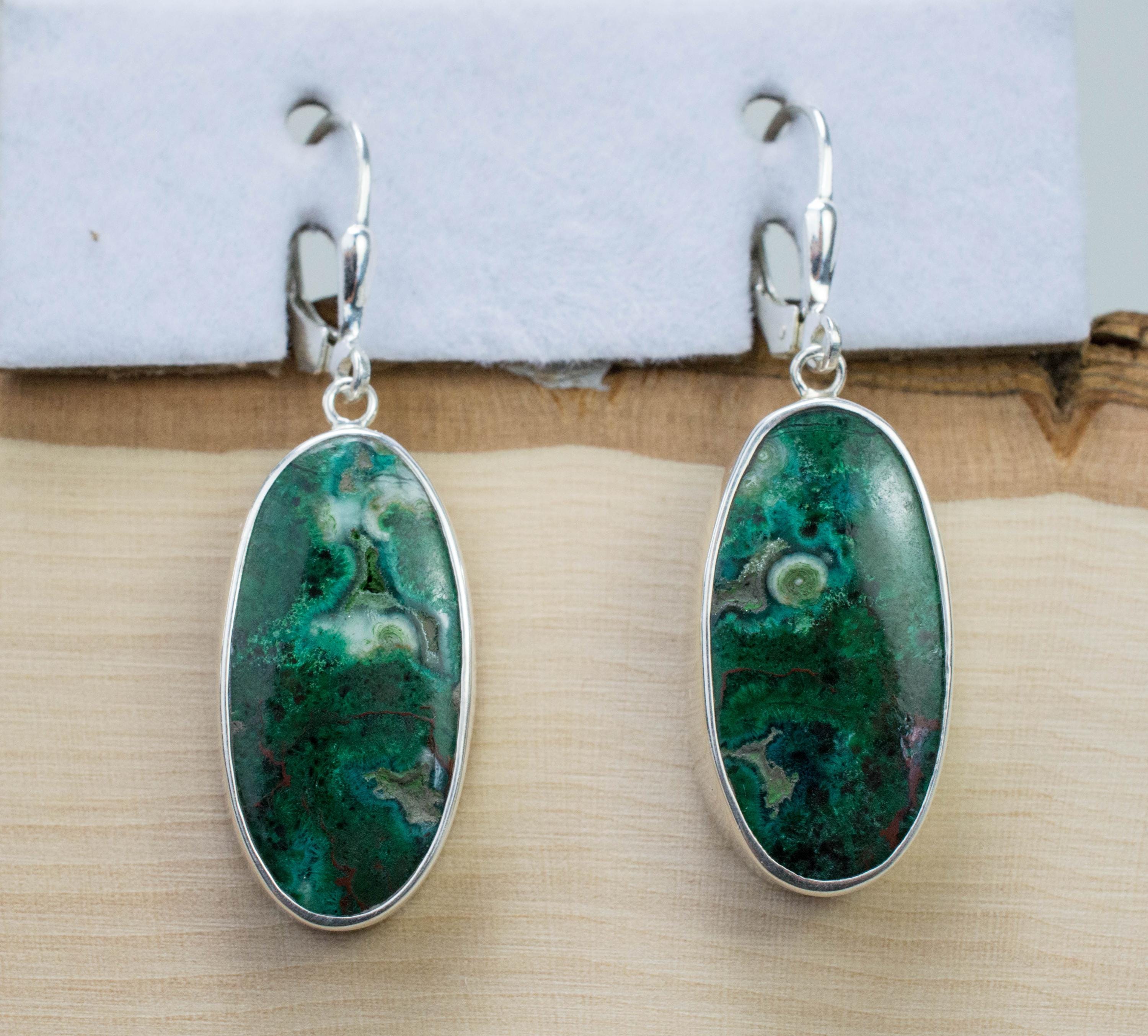 Malachite Earrings; Genuine Untreated Australia Malachite - Mark Oliver Gems