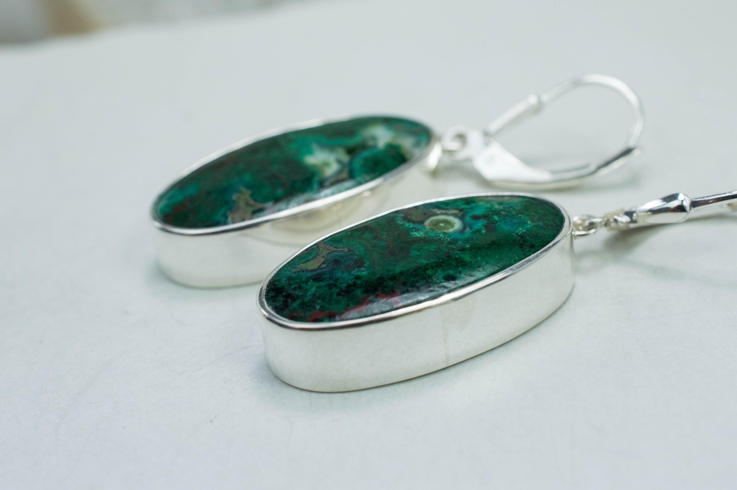 Malachite Earrings; Genuine Untreated Australia Malachite - Mark Oliver Gems