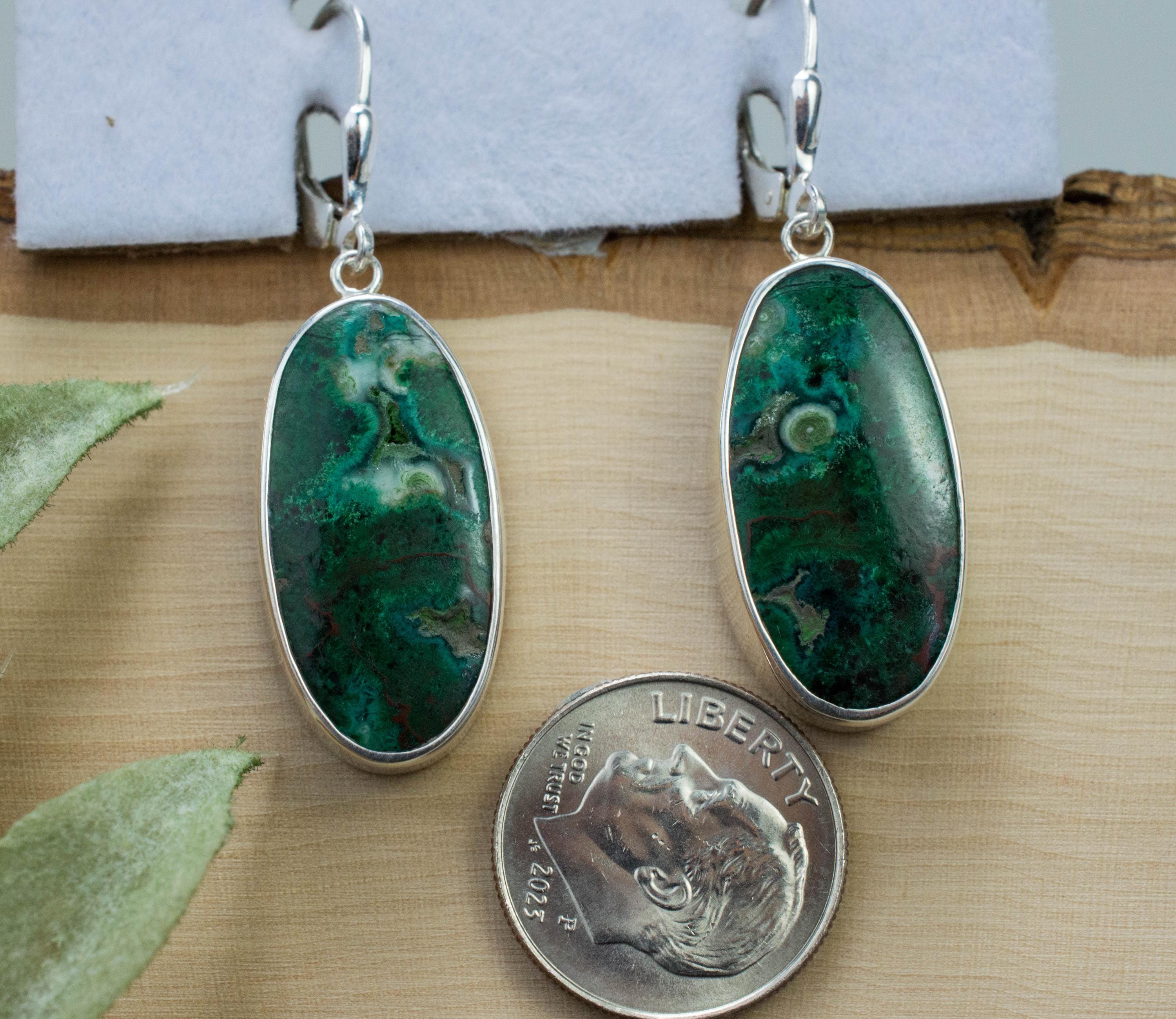 Malachite Earrings; Genuine Untreated Australia Malachite - Mark Oliver Gems