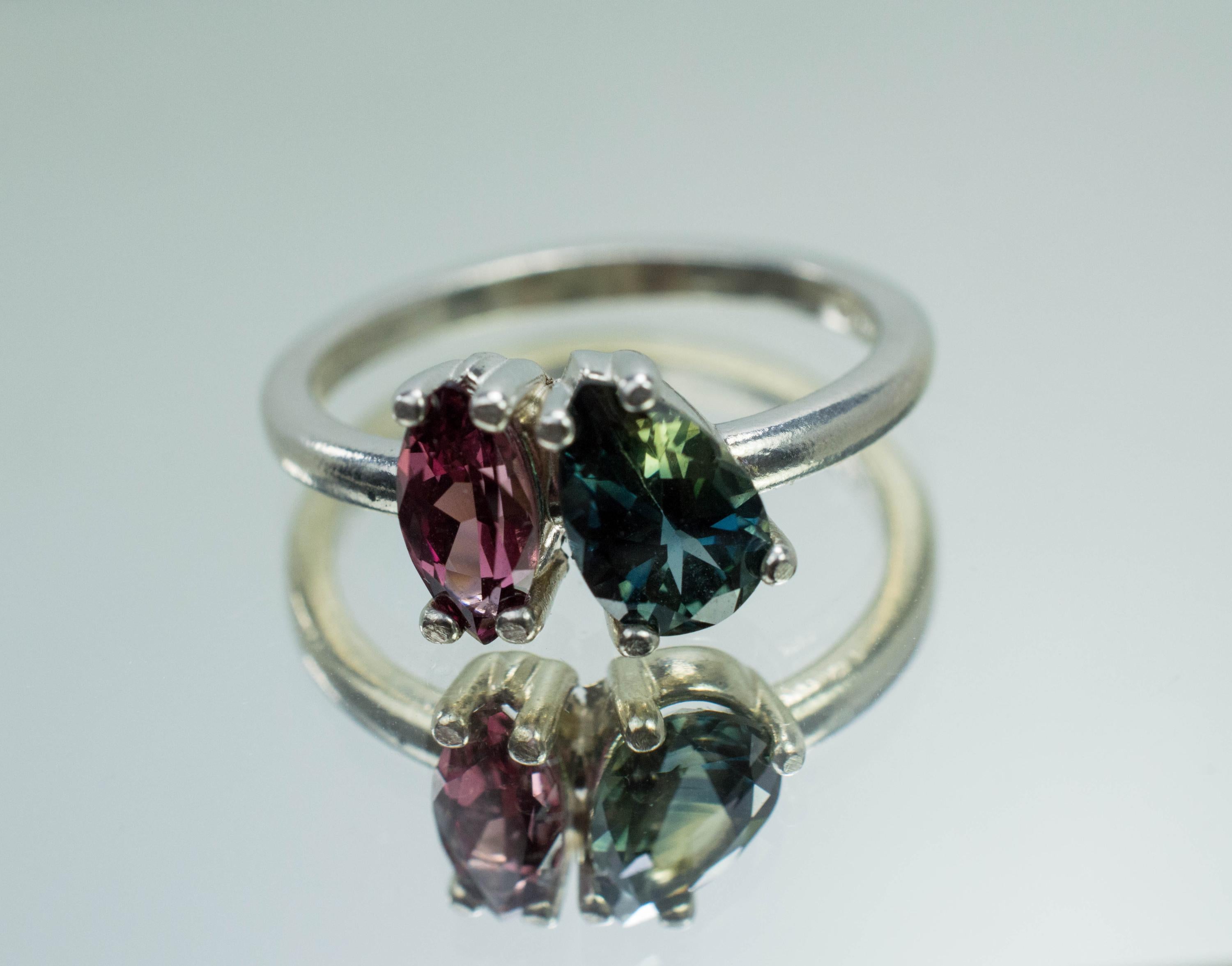 Parti Sapphire and Cranberry Garnet Ring, Genuine Untreated Bi-Colored Australia Sapphire and Tanzania Garnet - Mark Oliver Gems