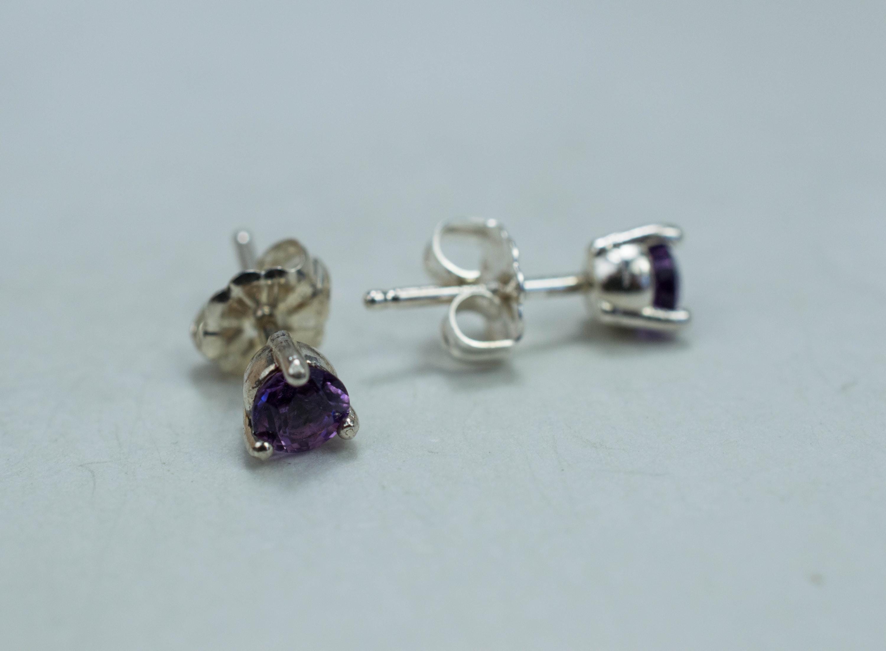Amethyst Earrings, Natural Untreated Brazilian Amethyst; 0.465cts - Mark Oliver Gems