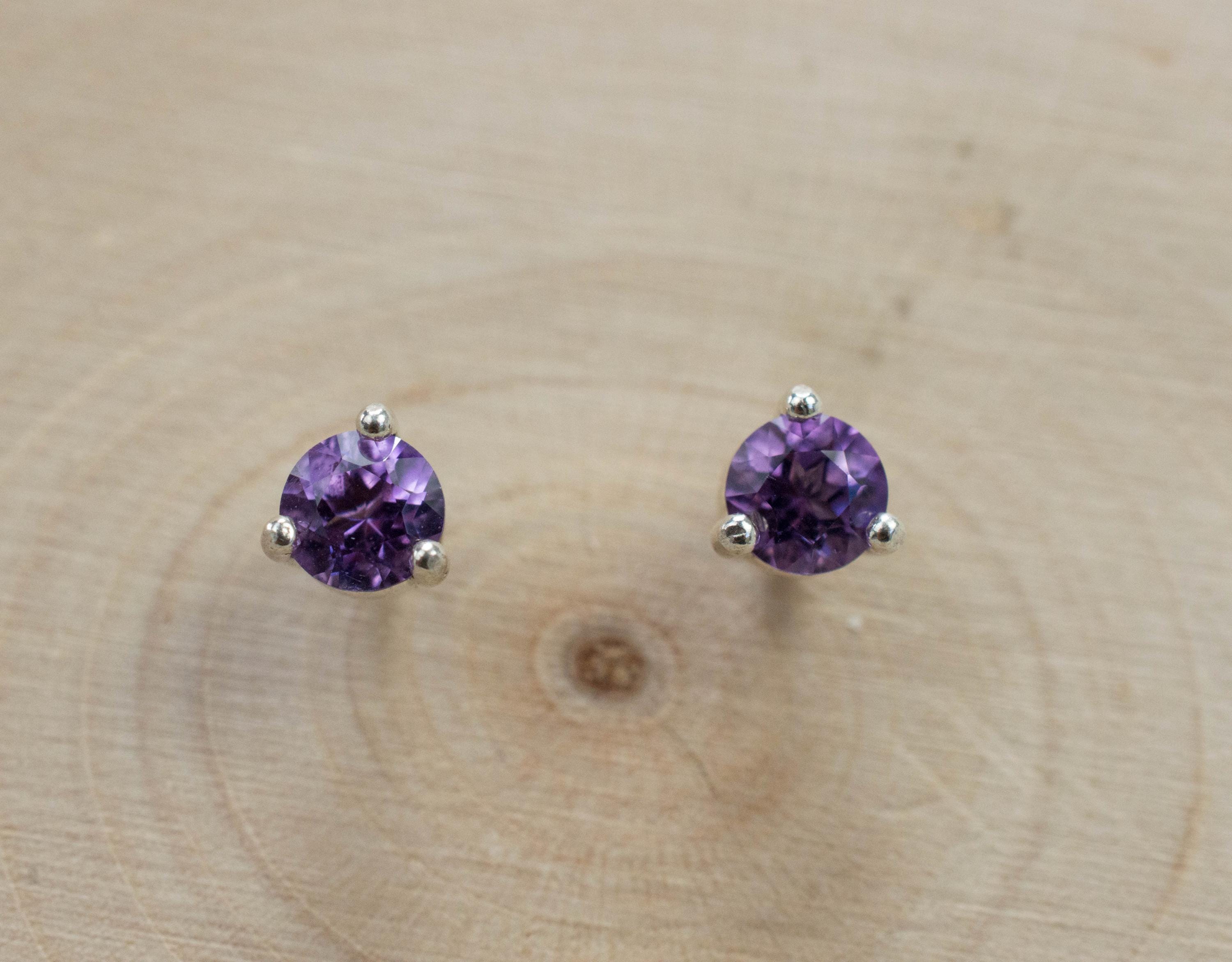 Amethyst Earrings, Natural Untreated Brazilian Amethyst; 0.465cts - Mark Oliver Gems